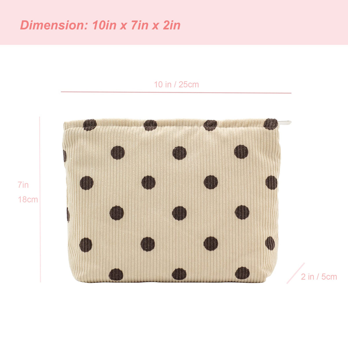 Flat Makeup Bag for Women,Zipper Cosmetic Pouch for Purse,Polka Dot Beige - thewildfolk Flat Makeup Bag for Women,Zipper Cosmetic Pouch for Purse,Polka Dot Beige