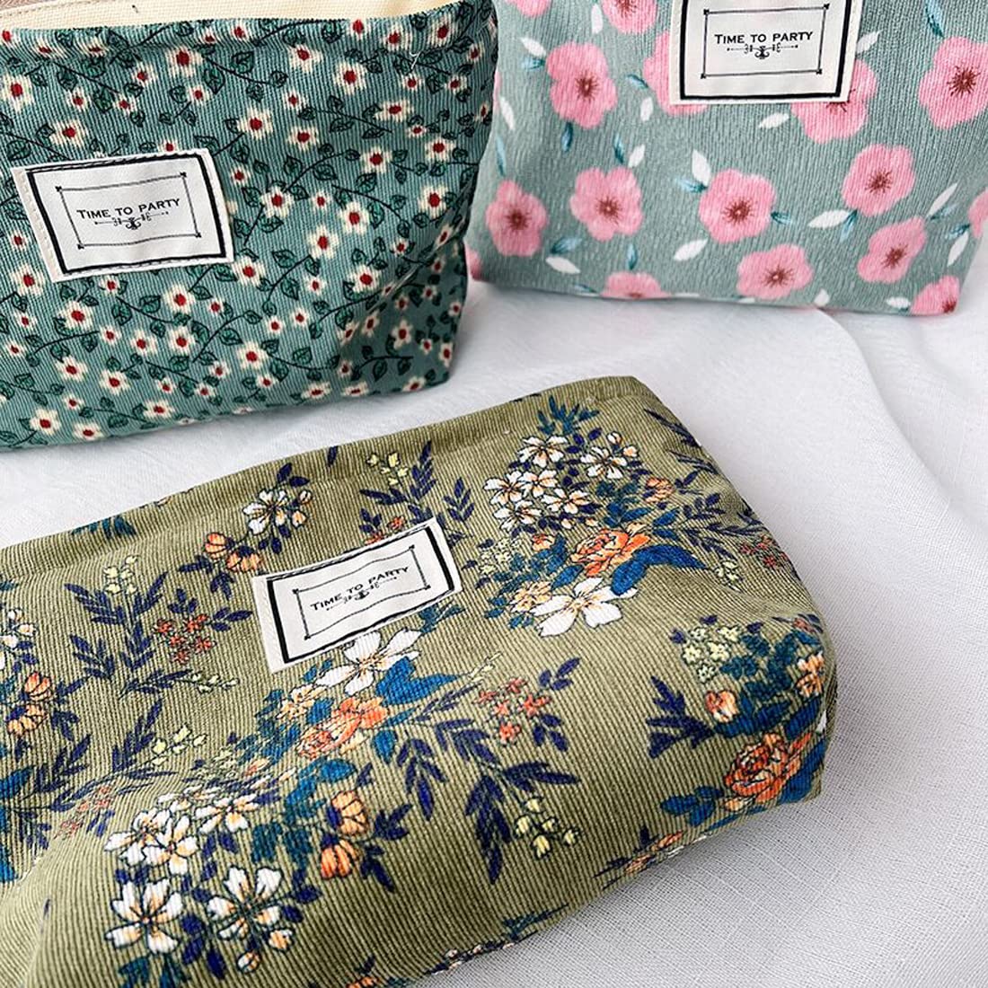 Floral Makeup Bags for Women, Large Cosmetic Pouch for Purse, Dark Green - thewildfolk Floral Makeup Bags for Women, Large Cosmetic Pouch for Purse, Dark Green