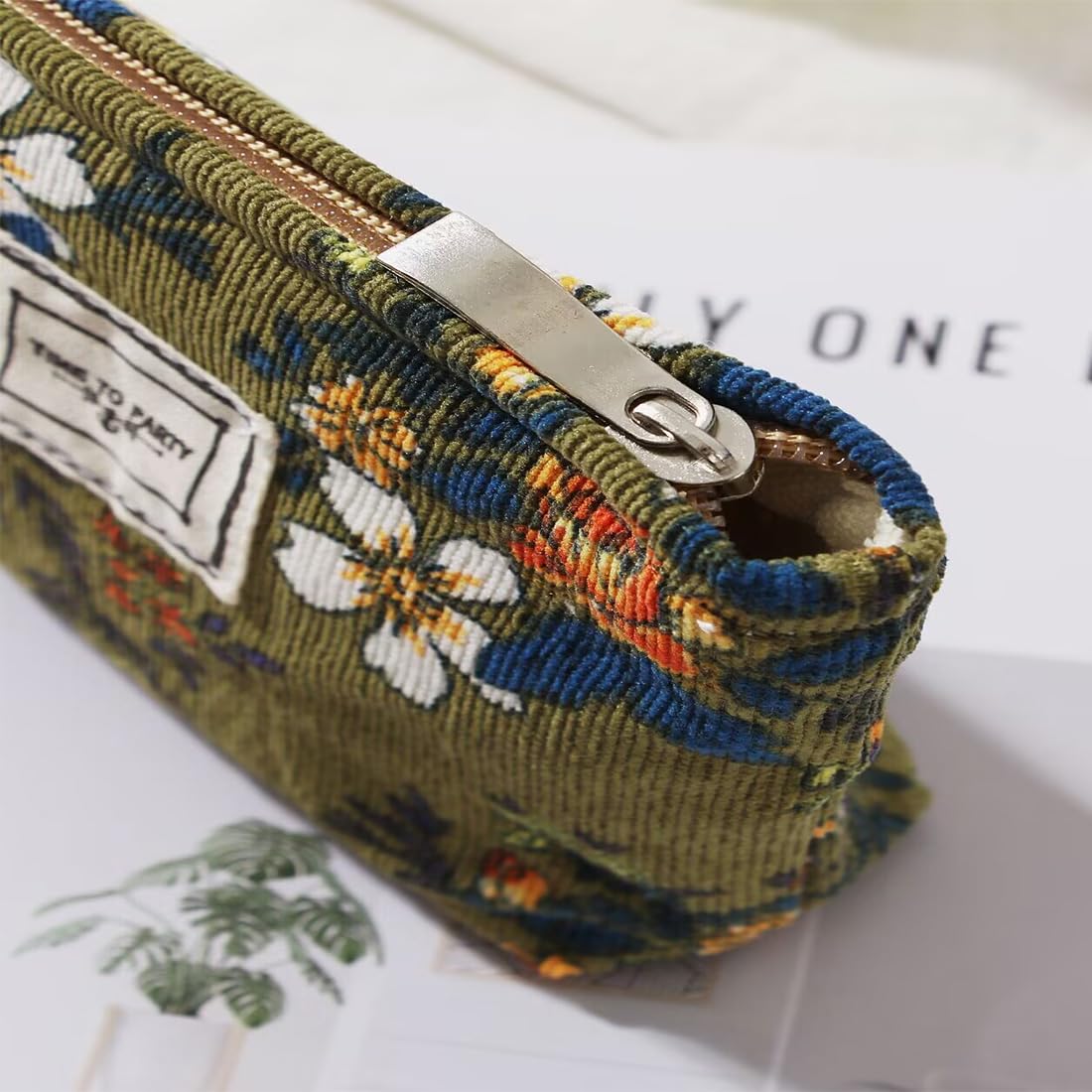 Floral Makeup Bags for Women, Large Cosmetic Pouch for Purse, Dark Green - thewildfolk Floral Makeup Bags for Women, Large Cosmetic Pouch for Purse, Dark Green