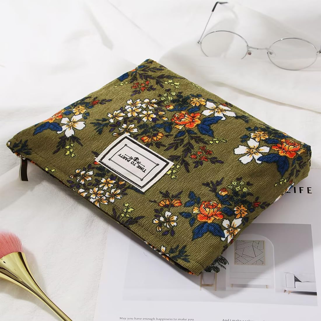 Floral Makeup Bags for Women, Large Cosmetic Pouch for Purse, Dark Green - thewildfolk Floral Makeup Bags for Women, Large Cosmetic Pouch for Purse, Dark Green