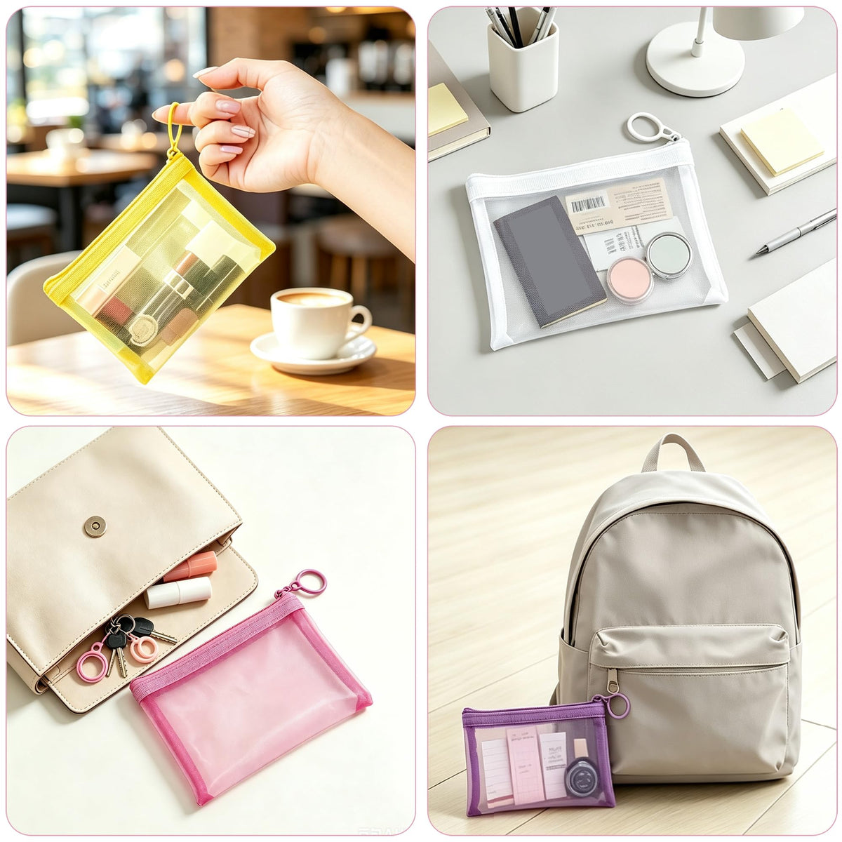 FOHOLA 2 Pack Mini Makeup Bags, Small Mesh Zipper Pouch Bags for Travel Organizer, Purse, Keychain (2, Pink Purple) - thewildfolk FOHOLA 2 Pack Mini Makeup Bags, Small Mesh Zipper Pouch Bags for Travel Organizer, Purse, Keychain (2, Pink Purple)