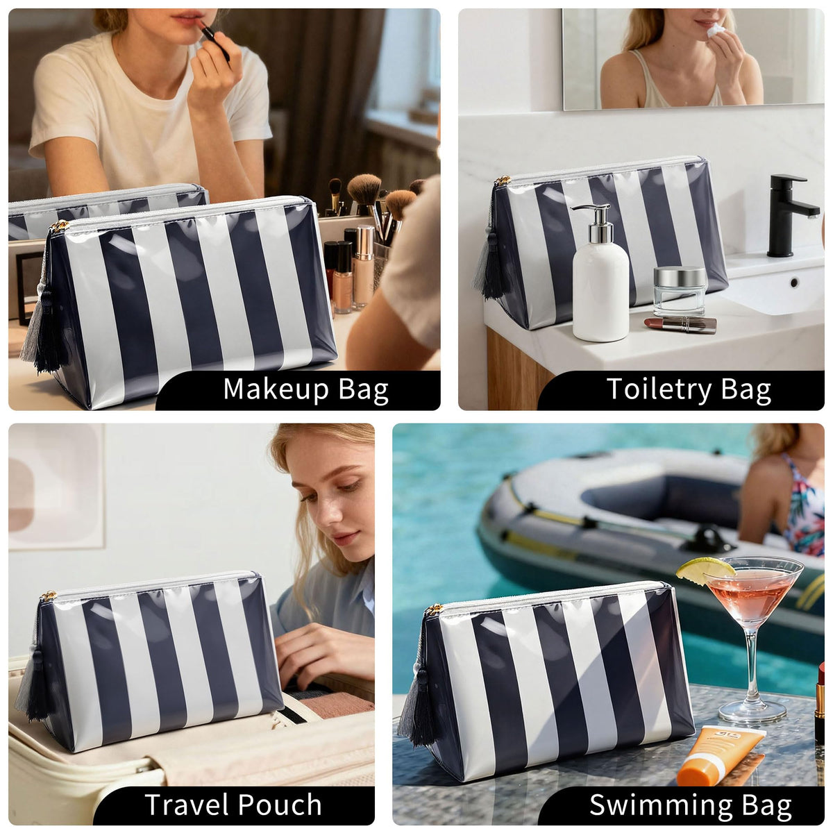Fozira Makeup Bag for Purse, PVC Toiletry Cosmetic Bags for Women Girls, Waterproof Travel Makeup Bag Organizer Zipper Pouch Beach Summer Vacation Essentials Gifts for Women - thewildfolk Fozira Makeup Bag for Purse, PVC Toiletry Cosmetic Bags for Women Girls, Waterproof Travel Makeup Bag Organizer Zipper Pouch Beach Summer Vacation Essentials Gifts for Women