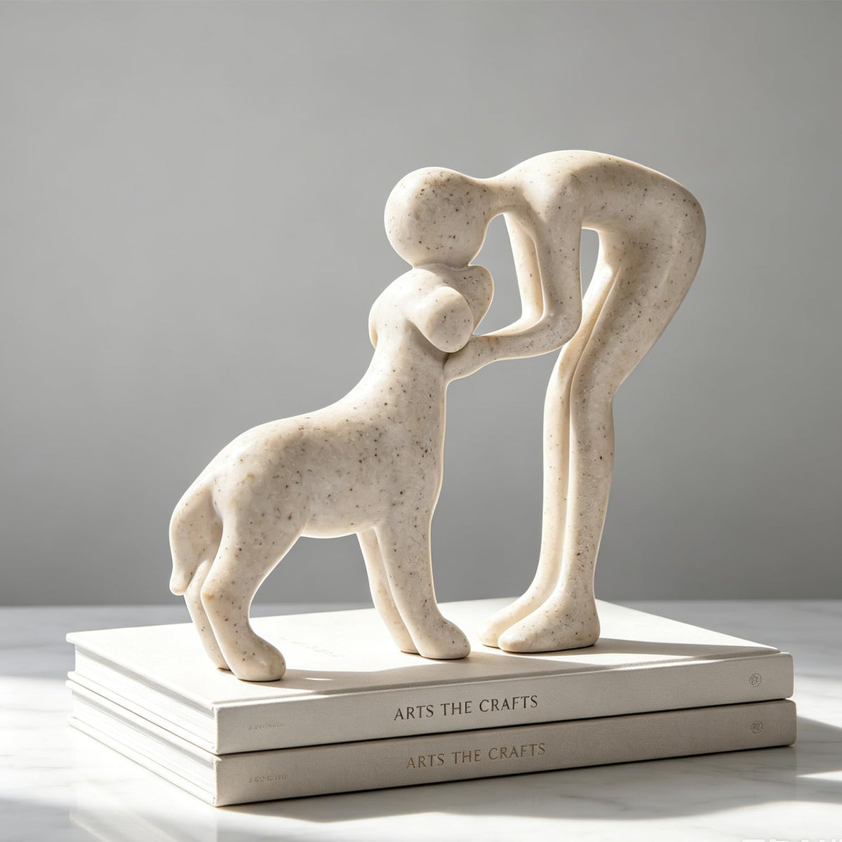 FriyGardcn Abstract Person and Dog Head-to-Head Figurine Sandstone - thewildfolk FriyGardcn Abstract Person and Dog Head-to-Head Figurine Sandstone