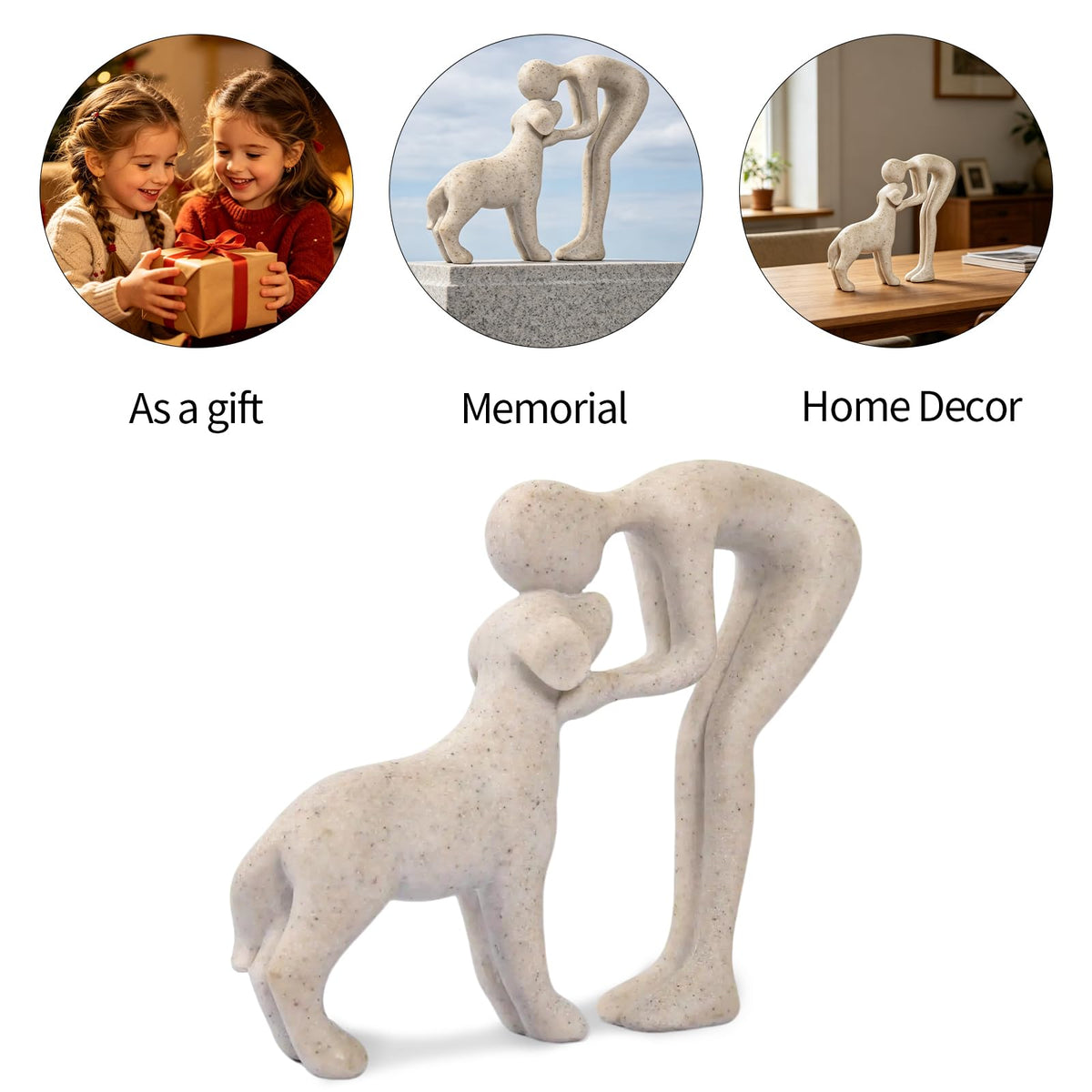 FriyGardcn Abstract Person and Dog Head-to-Head Figurine Sandstone - thewildfolk FriyGardcn Abstract Person and Dog Head-to-Head Figurine Sandstone