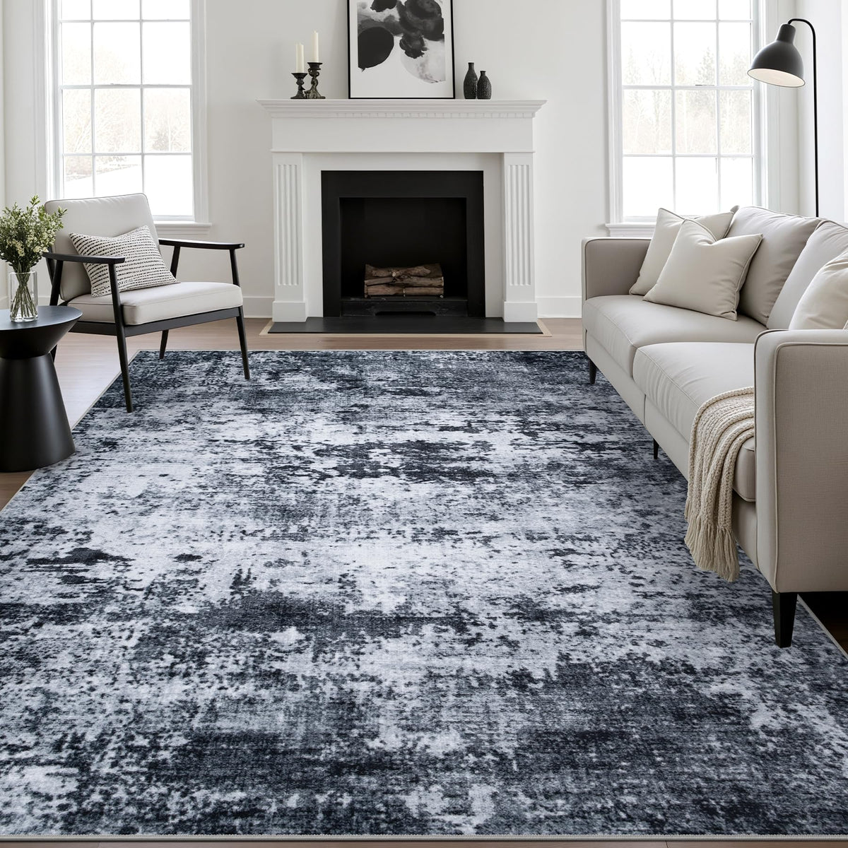 FXRHLP 5x7 Area Rug Living Room: Modern Washable Indoor Carpet Black - thewildfolk FXRHLP 5x7 Area Rug Living Room: Modern Washable Indoor Carpet Black