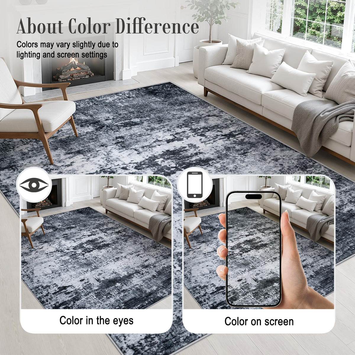 FXRHLP 5x7 Area Rug Living Room: Modern Washable Indoor Carpet Black - thewildfolk FXRHLP 5x7 Area Rug Living Room: Modern Washable Indoor Carpet Black
