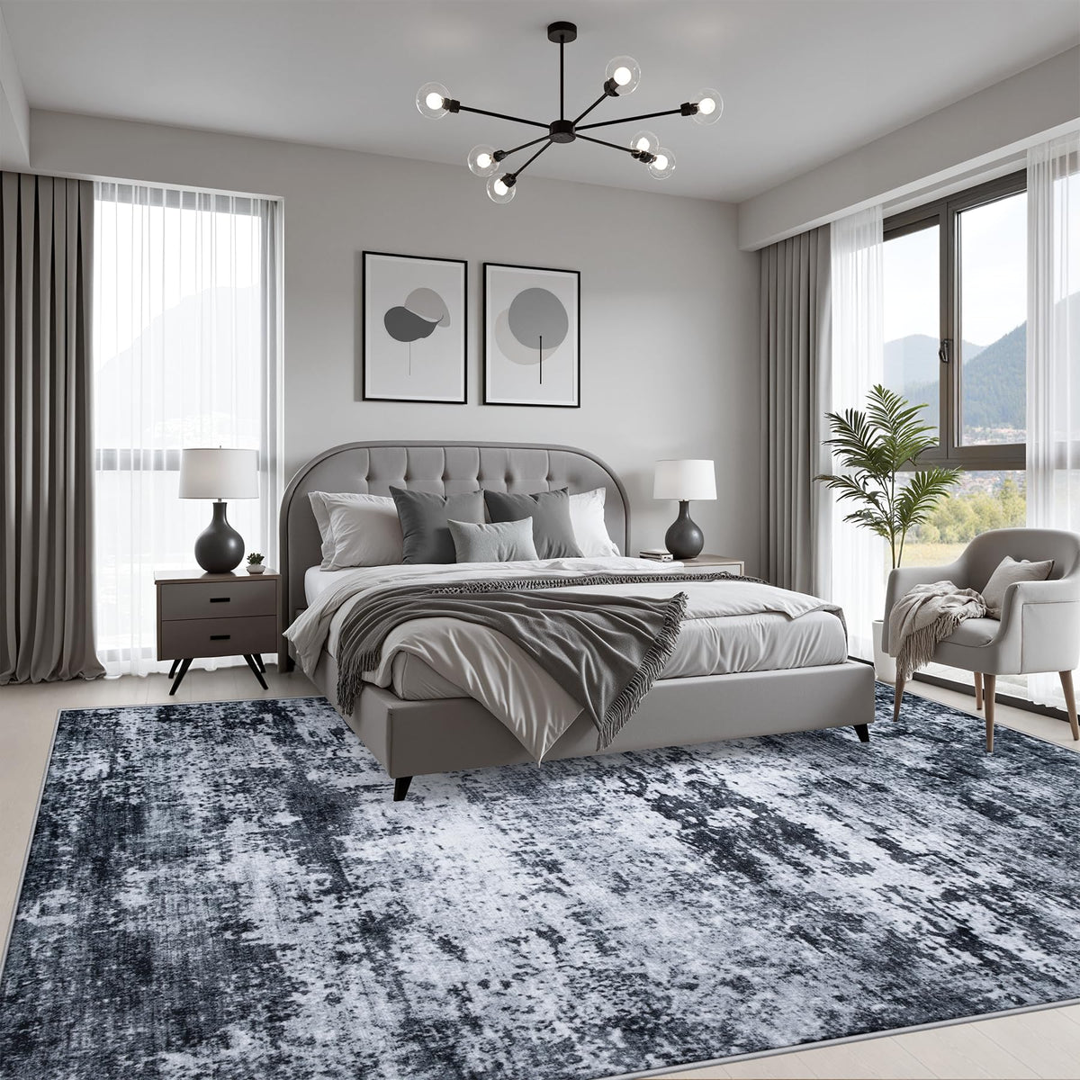 FXRHLP 5x7 Area Rug Living Room: Modern Washable Indoor Carpet Black - thewildfolk FXRHLP 5x7 Area Rug Living Room: Modern Washable Indoor Carpet Black