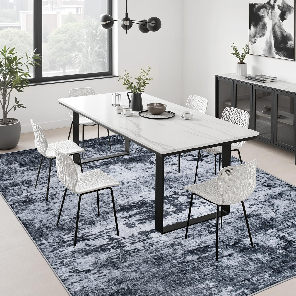 FXRHLP 5x7 Area Rug Living Room: Modern Washable Indoor Carpet Black - thewildfolk FXRHLP 5x7 Area Rug Living Room: Modern Washable Indoor Carpet Black