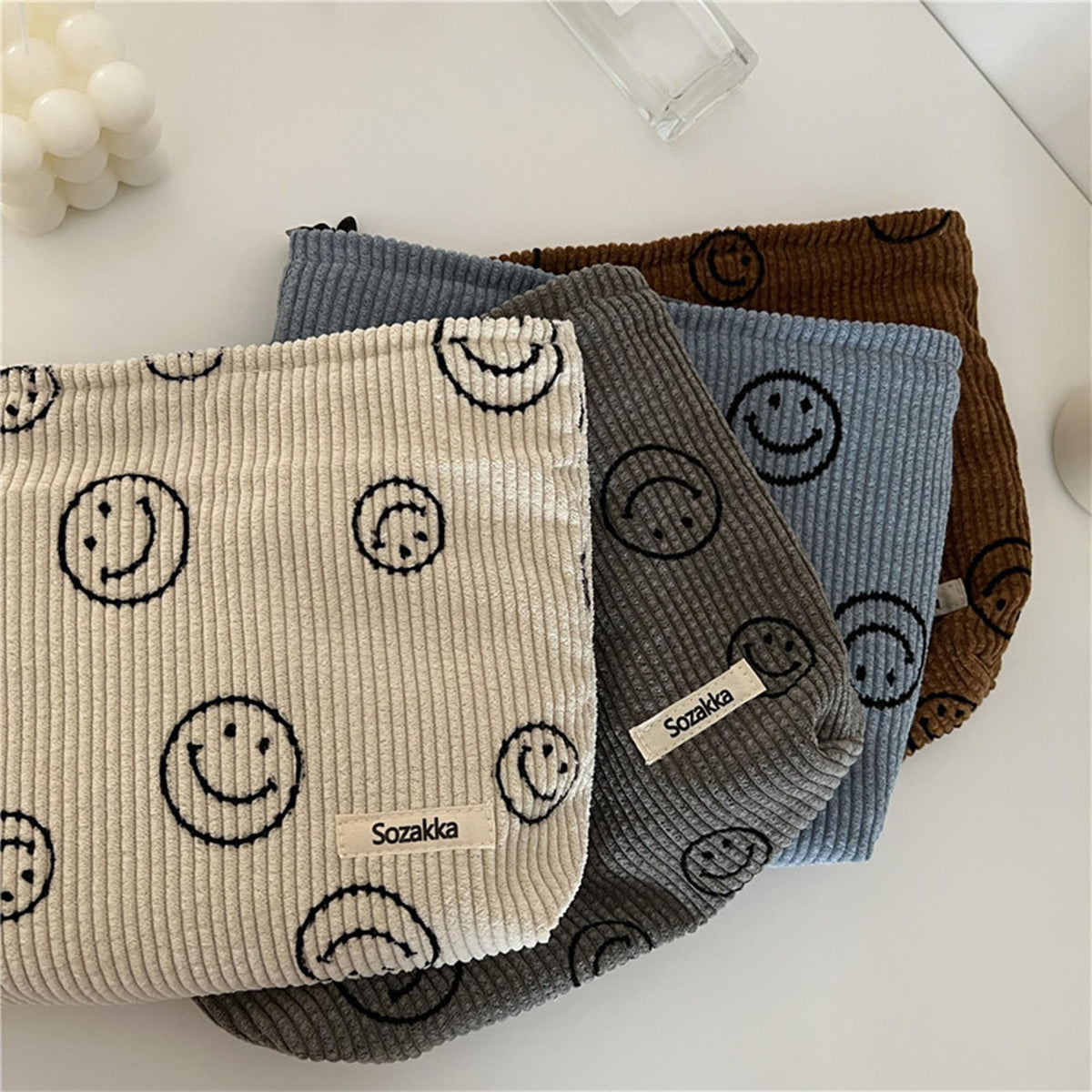 Gardsell Cosmetic Bags for Women - Corduroy Cosmetic Bag Aesthetic Women Handbags Purses Smile Dots Makeup Organizer Storage Makeup Bag Girls Case Bags (A-Beige) - thewildfolk Gardsell Cosmetic Bags for Women - Corduroy Cosmetic Bag Aesthetic Women Handbags Purses Smile Dots Makeup Organizer Storage Makeup Bag Girls Case Bags (A-Beige)