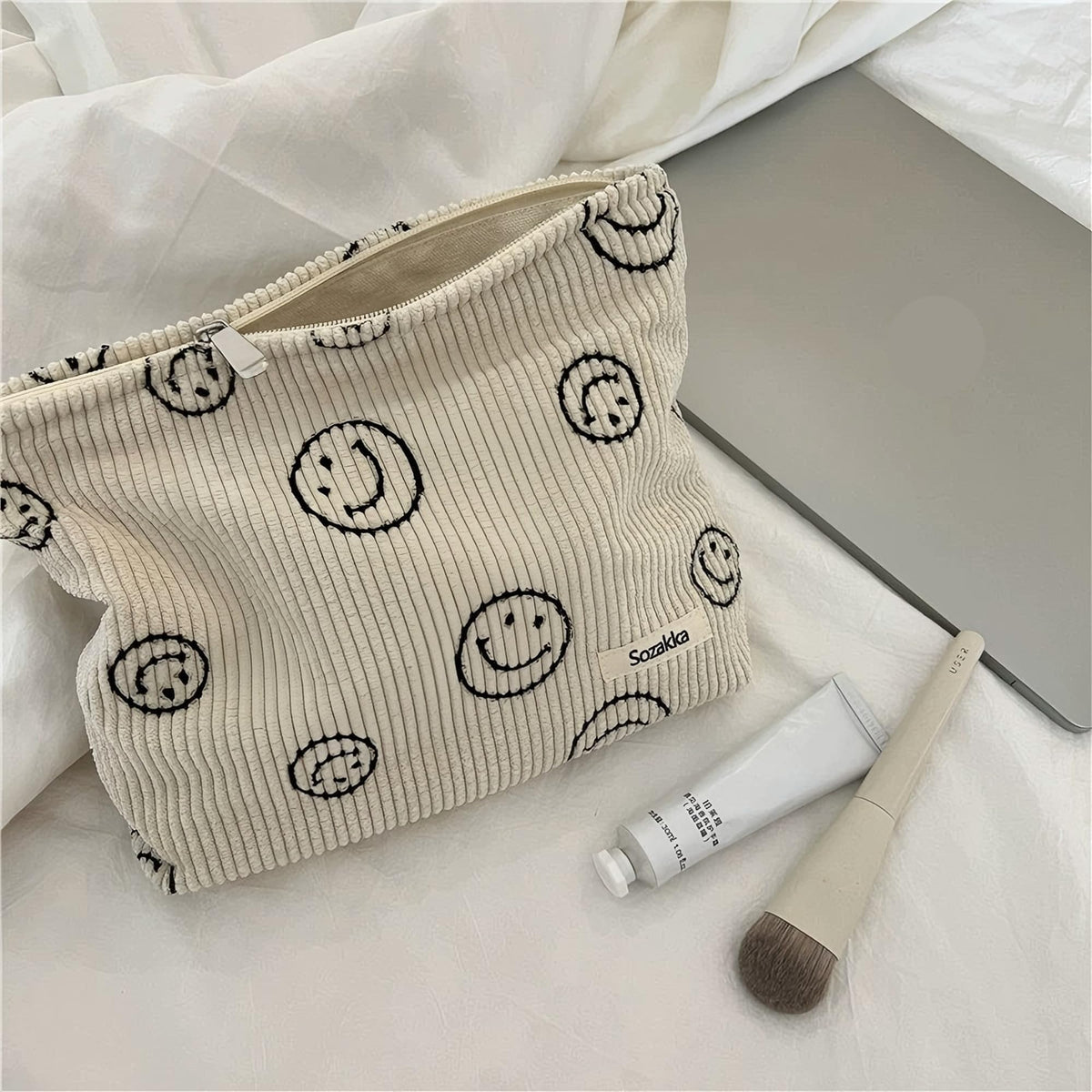 Gardsell Cosmetic Bags for Women - Corduroy Cosmetic Bag Aesthetic Women Handbags Purses Smile Dots Makeup Organizer Storage Makeup Bag Girls Case Bags (A-Beige) - thewildfolk Gardsell Cosmetic Bags for Women - Corduroy Cosmetic Bag Aesthetic Women Handbags Purses Smile Dots Makeup Organizer Storage Makeup Bag Girls Case Bags (A-Beige)