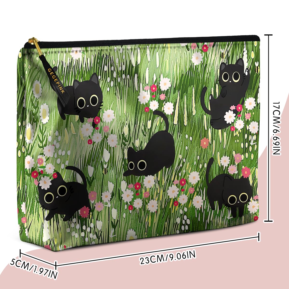 GEGEPINK Cute Makeup Bag for Purse Waterproof Cosmetic Bags for Women Funny Smooth Zipper Travel Toiletry Pouch 10X8 Inches-Black Cat Floral Makeup pouch - thewildfolk GEGEPINK Cute Makeup Bag for Purse Waterproof Cosmetic Bags for Women Funny Smooth Zipper Travel Toiletry Pouch 10X8 Inches-Black Cat Floral Makeup pouch