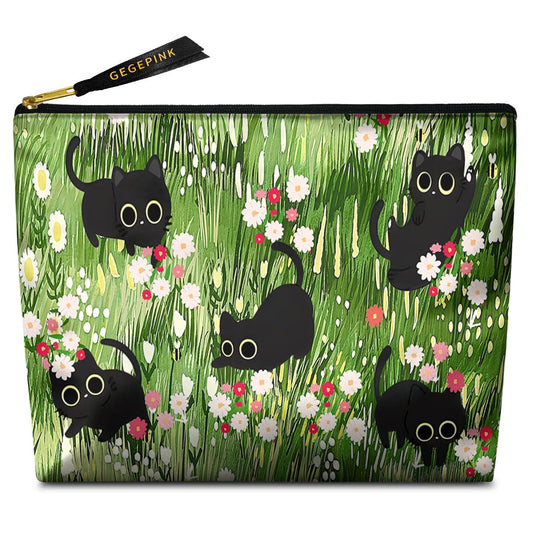 GEGEPINK Cute Makeup Bag for Purse Waterproof Cosmetic Bags for Women Funny Smooth Zipper Travel Toiletry Pouch 10X8 Inches-Black Cat Floral Makeup pouch - thewildfolk GEGEPINK Cute Makeup Bag for Purse Waterproof Cosmetic Bags for Women Funny Smooth Zipper Travel Toiletry Pouch 10X8 Inches-Black Cat Floral Makeup pouch