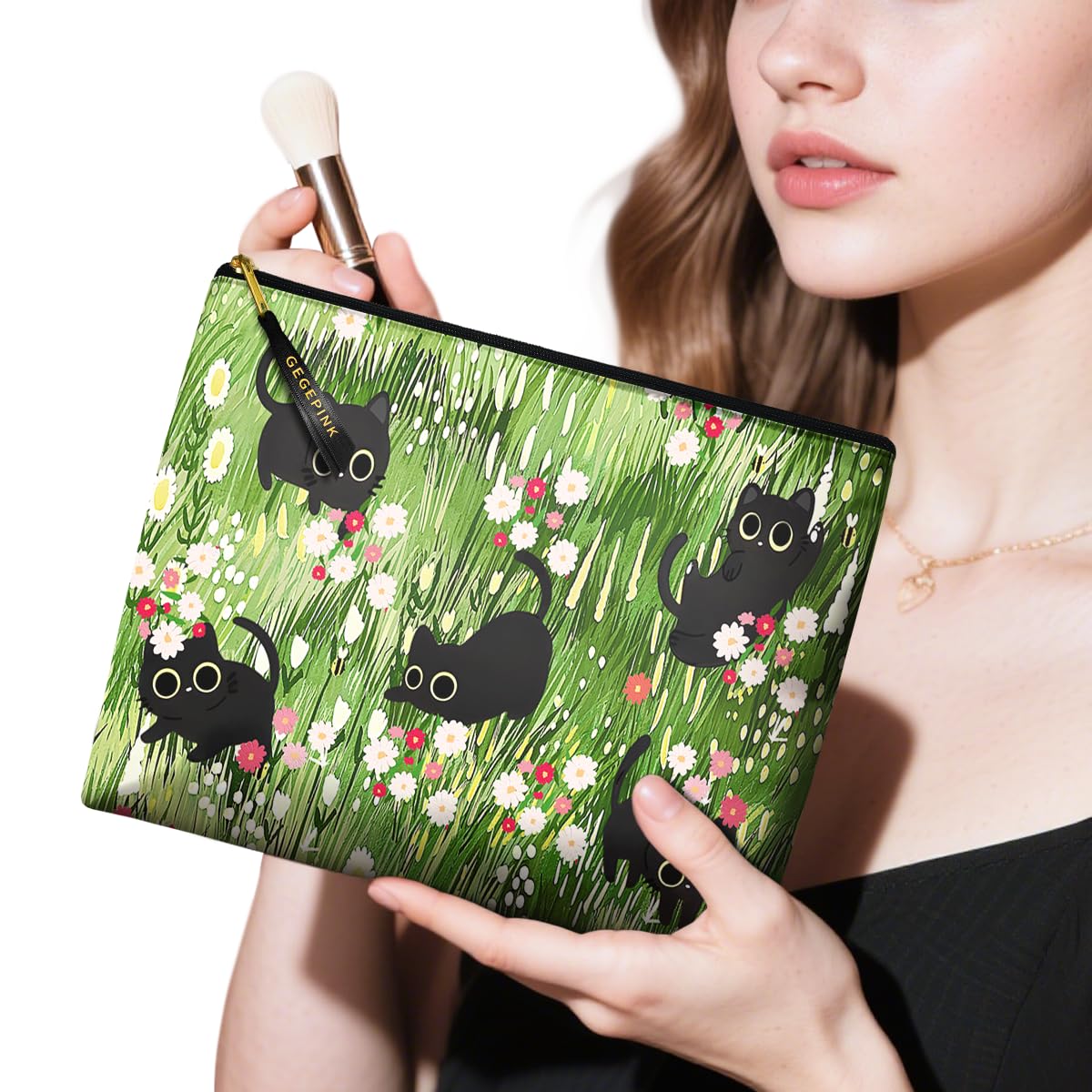 GEGEPINK Cute Makeup Bag for Purse Waterproof Cosmetic Bags for Women Funny Smooth Zipper Travel Toiletry Pouch 10X8 Inches-Black Cat Floral Makeup pouch - thewildfolk GEGEPINK Cute Makeup Bag for Purse Waterproof Cosmetic Bags for Women Funny Smooth Zipper Travel Toiletry Pouch 10X8 Inches-Black Cat Floral Makeup pouch