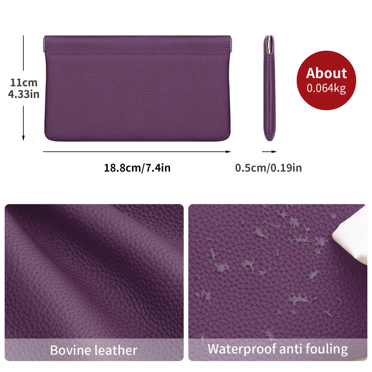 Genuine Leather Pocket Cosmetic Bag for Purse,Coin Purse Lipstick Cosmetic Accessories Travel Pouch for Storage Waterproof Portable No Zipper Self-closing Small Makeup Pouch (Purple) - thewildfolk Genuine Leather Pocket Cosmetic Bag for Purse,Coin Purse Lipstick Cosmetic Accessories Travel Pouch for Storage Waterproof Portable No Zipper Self-closing Small Makeup Pouch (Purple)