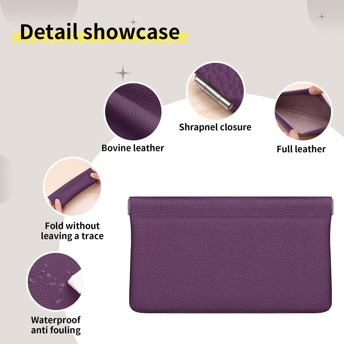 Genuine Leather Pocket Cosmetic Bag for Purse,Coin Purse Lipstick Cosmetic Accessories Travel Pouch for Storage Waterproof Portable No Zipper Self-closing Small Makeup Pouch (Purple) - thewildfolk Genuine Leather Pocket Cosmetic Bag for Purse,Coin Purse Lipstick Cosmetic Accessories Travel Pouch for Storage Waterproof Portable No Zipper Self-closing Small Makeup Pouch (Purple)