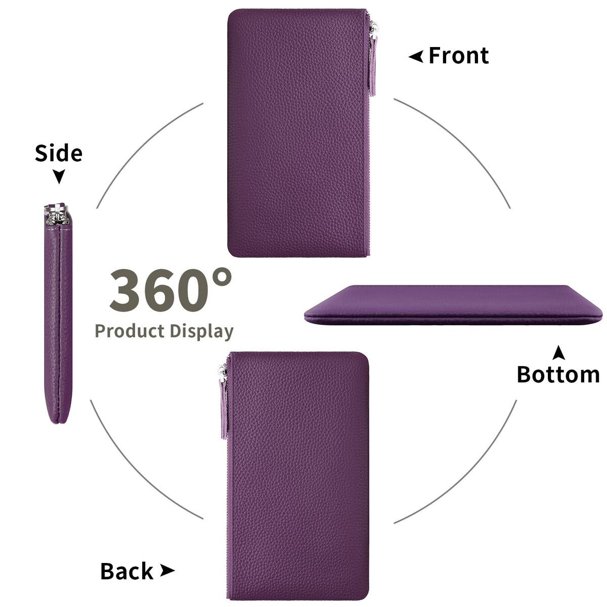 Genuine Leather Zipper Purse, Travel Makeup Bag With Zipper for Men Women Coin Bag Lipstick Cosmetic Accessories Organizer, Travel Kit Storage Pouch (Purple) - thewildfolk Genuine Leather Zipper Purse, Travel Makeup Bag With Zipper for Men Women Coin Bag Lipstick Cosmetic Accessories Organizer, Travel Kit Storage Pouch (Purple)