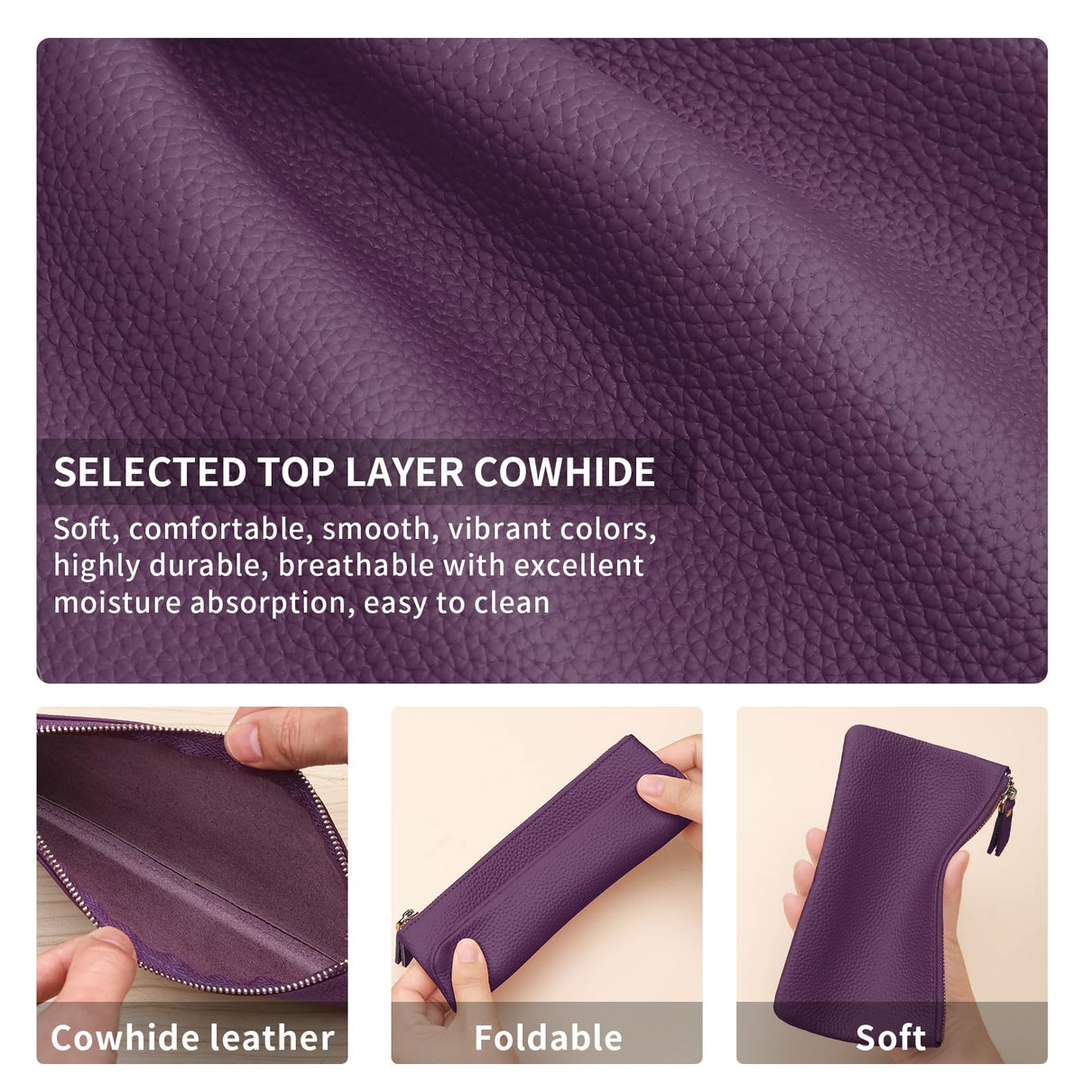 Genuine Leather Zipper Purse, Travel Makeup Bag With Zipper for Men Women Coin Bag Lipstick Cosmetic Accessories Organizer, Travel Kit Storage Pouch (Purple) - thewildfolk Genuine Leather Zipper Purse, Travel Makeup Bag With Zipper for Men Women Coin Bag Lipstick Cosmetic Accessories Organizer, Travel Kit Storage Pouch (Purple)