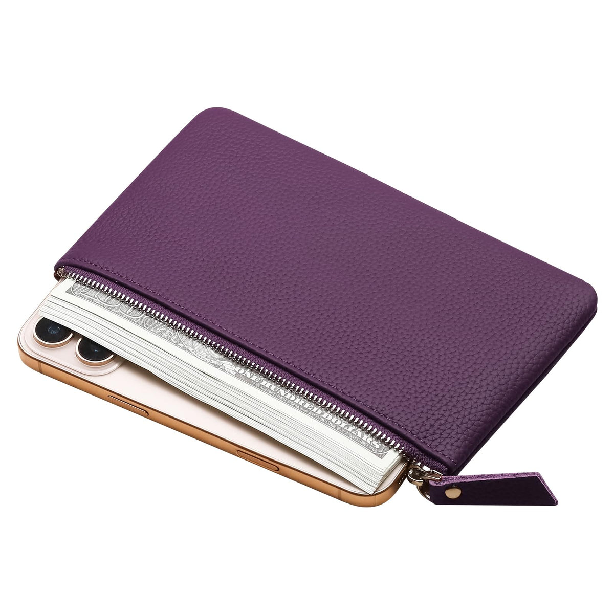 Genuine Leather Zipper Purse, Travel Makeup Bag With Zipper for Men Women Coin Bag Lipstick Cosmetic Accessories Organizer, Travel Kit Storage Pouch (Purple) - thewildfolk Genuine Leather Zipper Purse, Travel Makeup Bag With Zipper for Men Women Coin Bag Lipstick Cosmetic Accessories Organizer, Travel Kit Storage Pouch (Purple)