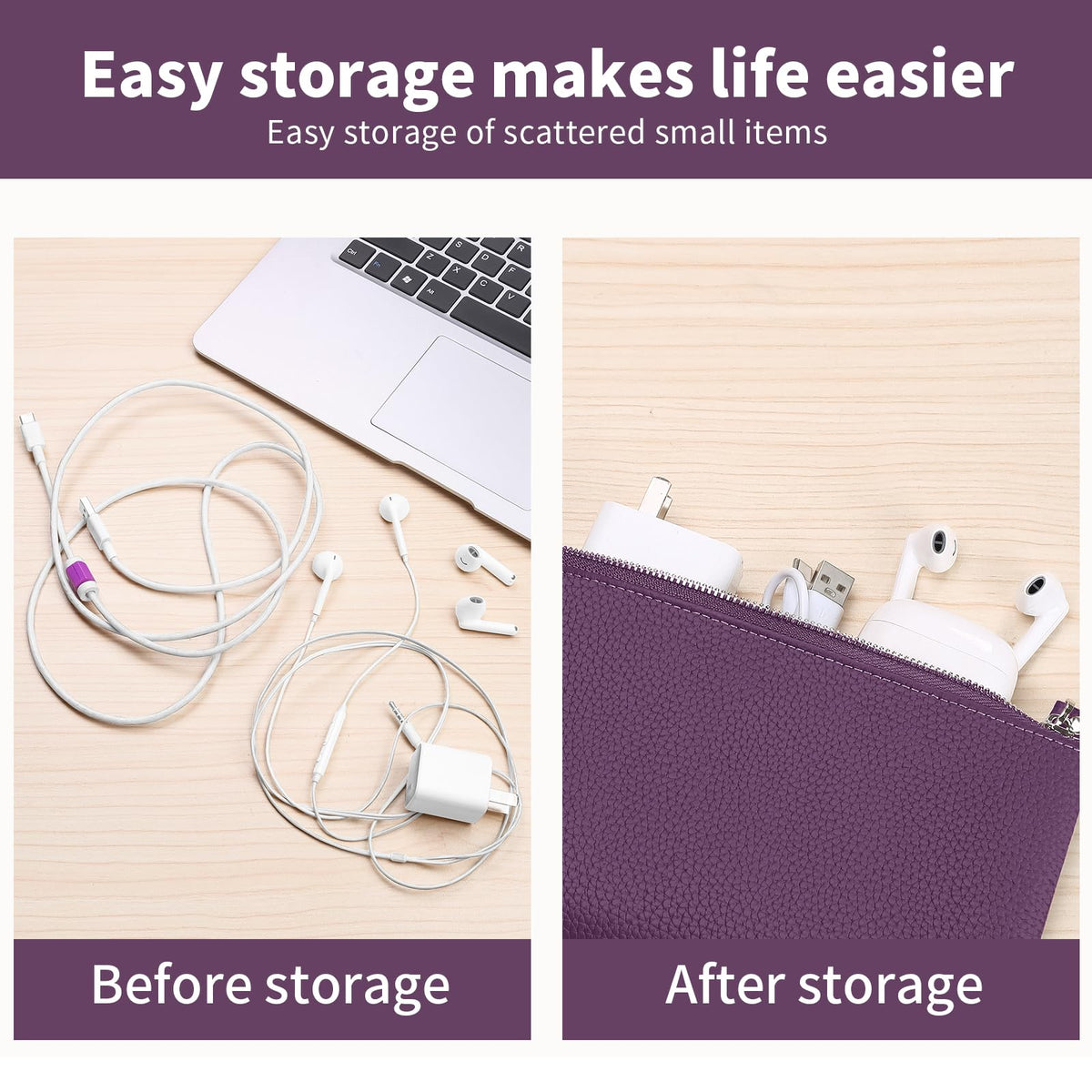 Genuine Leather Zipper Purse, Travel Makeup Bag With Zipper for Men Women Coin Bag Lipstick Cosmetic Accessories Organizer, Travel Kit Storage Pouch (Purple) - thewildfolk Genuine Leather Zipper Purse, Travel Makeup Bag With Zipper for Men Women Coin Bag Lipstick Cosmetic Accessories Organizer, Travel Kit Storage Pouch (Purple)