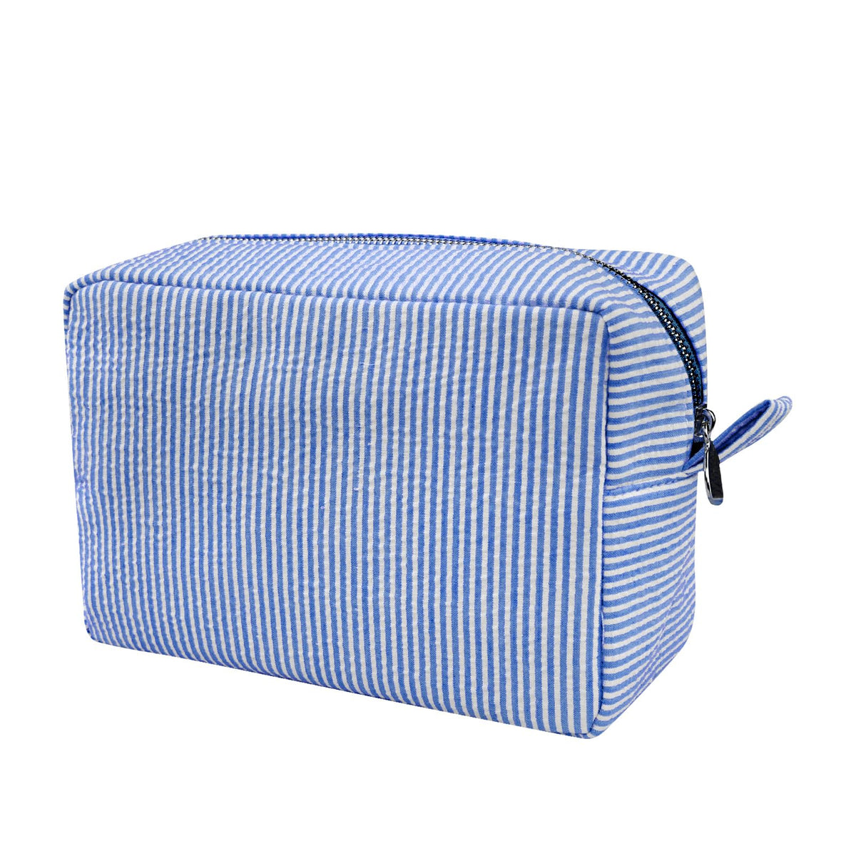 GFU Makeup Bag for Women, Cute Cosmetic Bag, Lightweight Toiletry Make up Bag, Large Seersucker Aesthetic Organizer Storage Pouch for Girls, Women and Moms Gifts, Blue - thewildfolk GFU Makeup Bag for Women, Cute Cosmetic Bag, Lightweight Toiletry Make up Bag, Large Seersucker Aesthetic Organizer Storage Pouch for Girls, Women and Moms Gifts, Blue