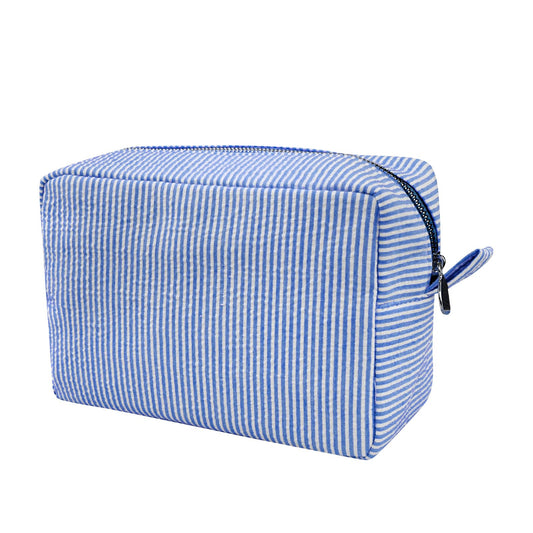 GFU Makeup Bag for Women, Cute Cosmetic Bag, Lightweight Toiletry Make up Bag, Large Seersucker Aesthetic Organizer Storage Pouch for Girls, Women and Moms Gifts, Blue - thewildfolk GFU Makeup Bag for Women, Cute Cosmetic Bag, Lightweight Toiletry Make up Bag, Large Seersucker Aesthetic Organizer Storage Pouch for Girls, Women and Moms Gifts, Blue
