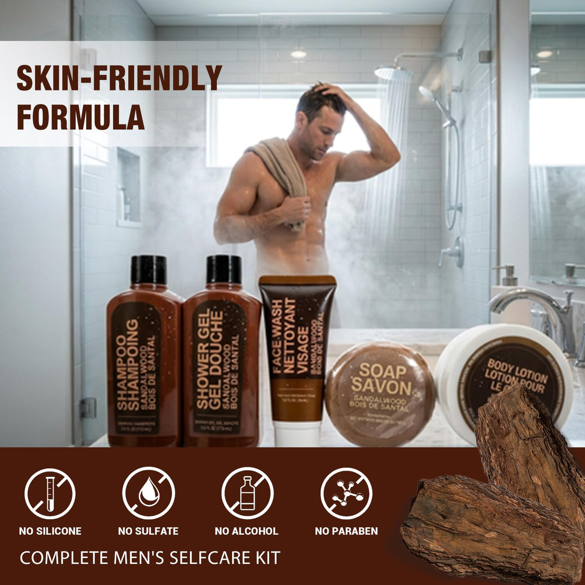 Gifts for Men 6pc Sandalwood Gift Set Travel Size Toiletry with Body Lotion - thewildfolk Gifts for Men 6pc Sandalwood Gift Set Travel Size Toiletry with Body Lotion