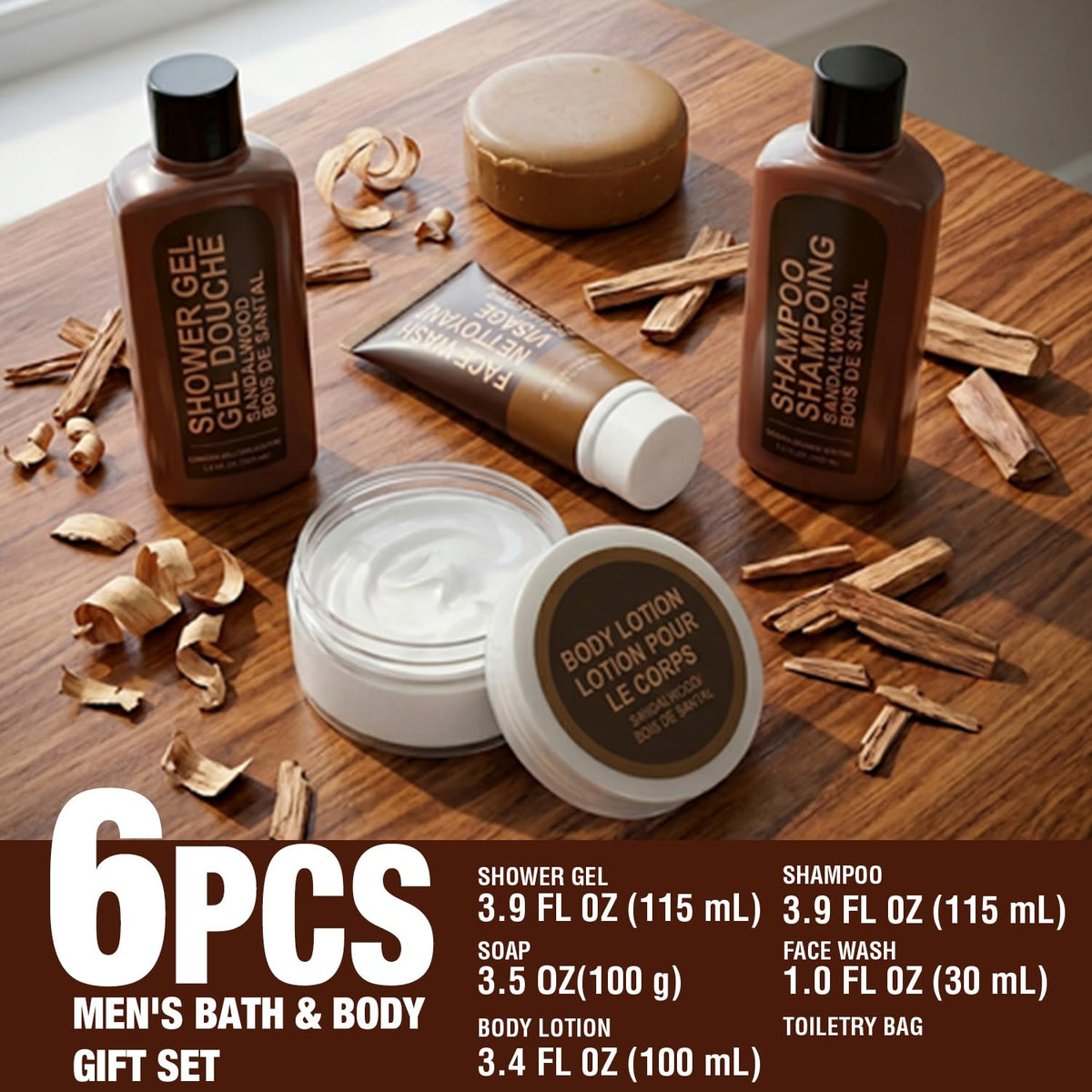 Gifts for Men 6pc Sandalwood Gift Set Travel Size Toiletry with Body Lotion - thewildfolk Gifts for Men 6pc Sandalwood Gift Set Travel Size Toiletry with Body Lotion