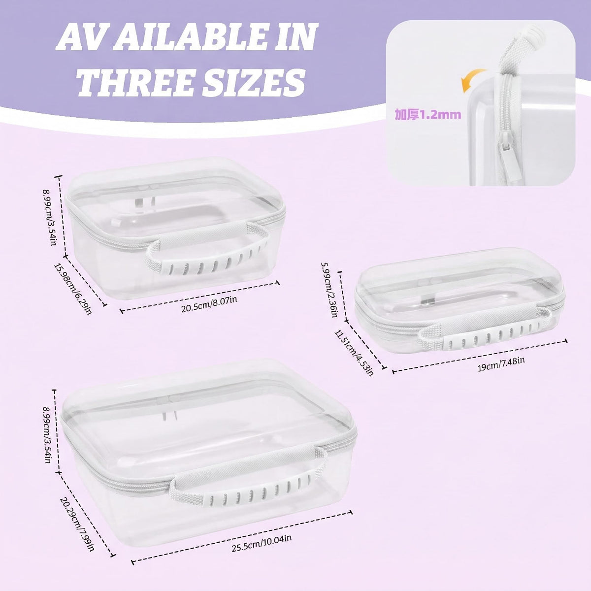 GigabitBest 3 Pack Deep Clear Hard Shell Zipper Cases with Handle (White) - thewildfolk GigabitBest 3 Pack Deep Clear Hard Shell Zipper Cases with Handle (White)