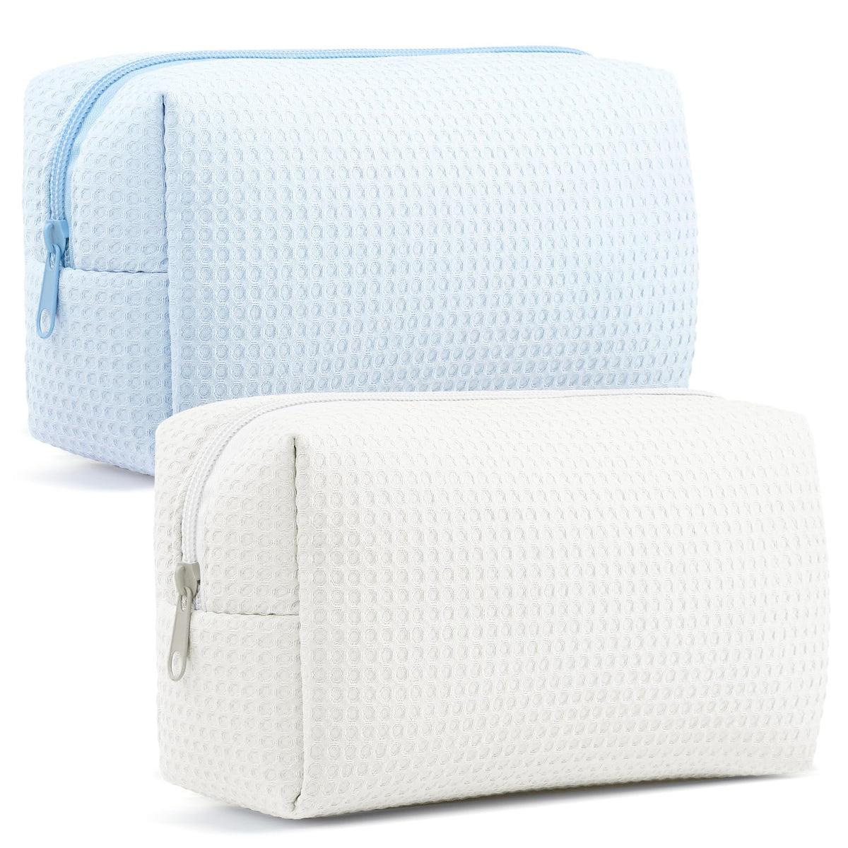 Gilprop 2Pcs Cozy Makeup Bag for Women Portable Travel Waffle Toiletry Bag Wedding Gift Soft Aesthetic Makeup Organizer Large Pouch with Zipper for Bridesmaid Lady Sister Daughter (Blue White,2 Pcs) - thewildfolk Gilprop 2Pcs Cozy Makeup Bag for Women Portable Travel Waffle Toiletry Bag Wedding Gift Soft Aesthetic Makeup Organizer Large Pouch with Zipper for Bridesmaid Lady Sister Daughter (Blue White,2 Pcs)