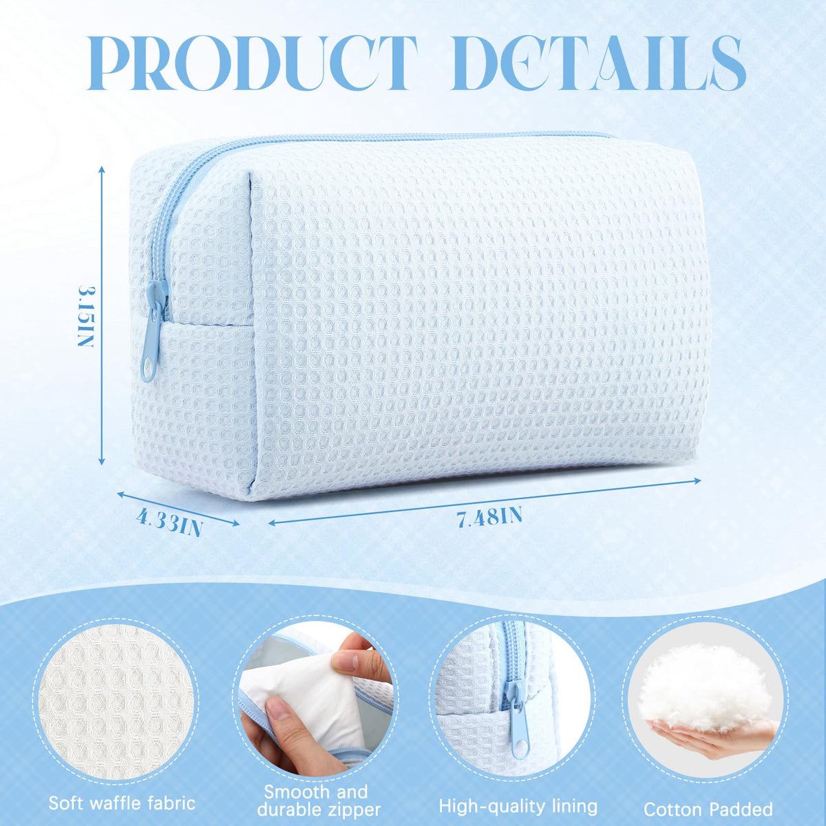 Gilprop 2Pcs Cozy Makeup Bag for Women Portable Travel Waffle Toiletry Bag Wedding Gift Soft Aesthetic Makeup Organizer Large Pouch with Zipper for Bridesmaid Lady Sister Daughter (Blue White,2 Pcs) - thewildfolk Gilprop 2Pcs Cozy Makeup Bag for Women Portable Travel Waffle Toiletry Bag Wedding Gift Soft Aesthetic Makeup Organizer Large Pouch with Zipper for Bridesmaid Lady Sister Daughter (Blue White,2 Pcs)