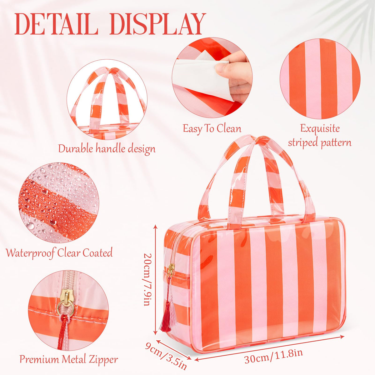 Gilprop 3 Pcs Waterproof Travel Toiletry Bag Clear Coated Stripe Makeup Bag with Handle Portable PVC Large Cosmetic Bags for Women Toiletries Bathroom Essentials Vacation Accessories(Pink-orange) - thewildfolk Gilprop 3 Pcs Waterproof Travel Toiletry Bag Clear Coated Stripe Makeup Bag with Handle Portable PVC Large Cosmetic Bags for Women Toiletries Bathroom Essentials Vacation Accessories(Pink-orange)
