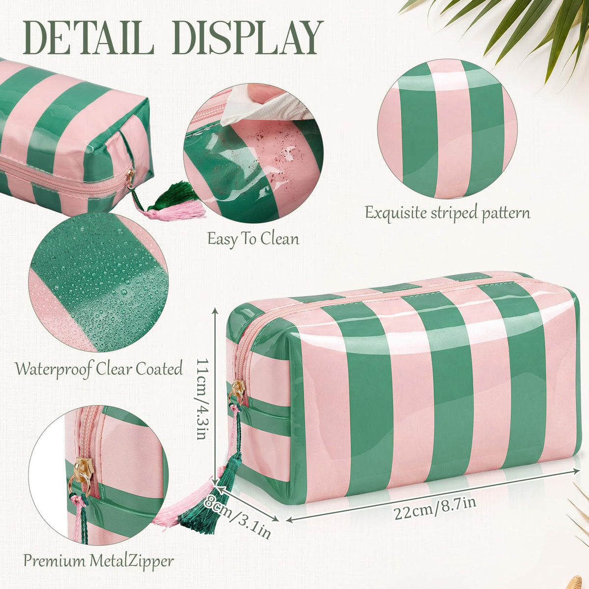 Gilprop 6 Pcs Waterproof Striped Makeup Bag Bulk for Women Pink Green PVC Travel Cosmetic Bag with Tassel Clear Coated Toiletry Organizer Beach Zipper Pouch for Pool Bathroom Vacation Bridal Showers - thewildfolk Gilprop 6 Pcs Waterproof Striped Makeup Bag Bulk for Women Pink Green PVC Travel Cosmetic Bag with Tassel Clear Coated Toiletry Organizer Beach Zipper Pouch for Pool Bathroom Vacation Bridal Showers