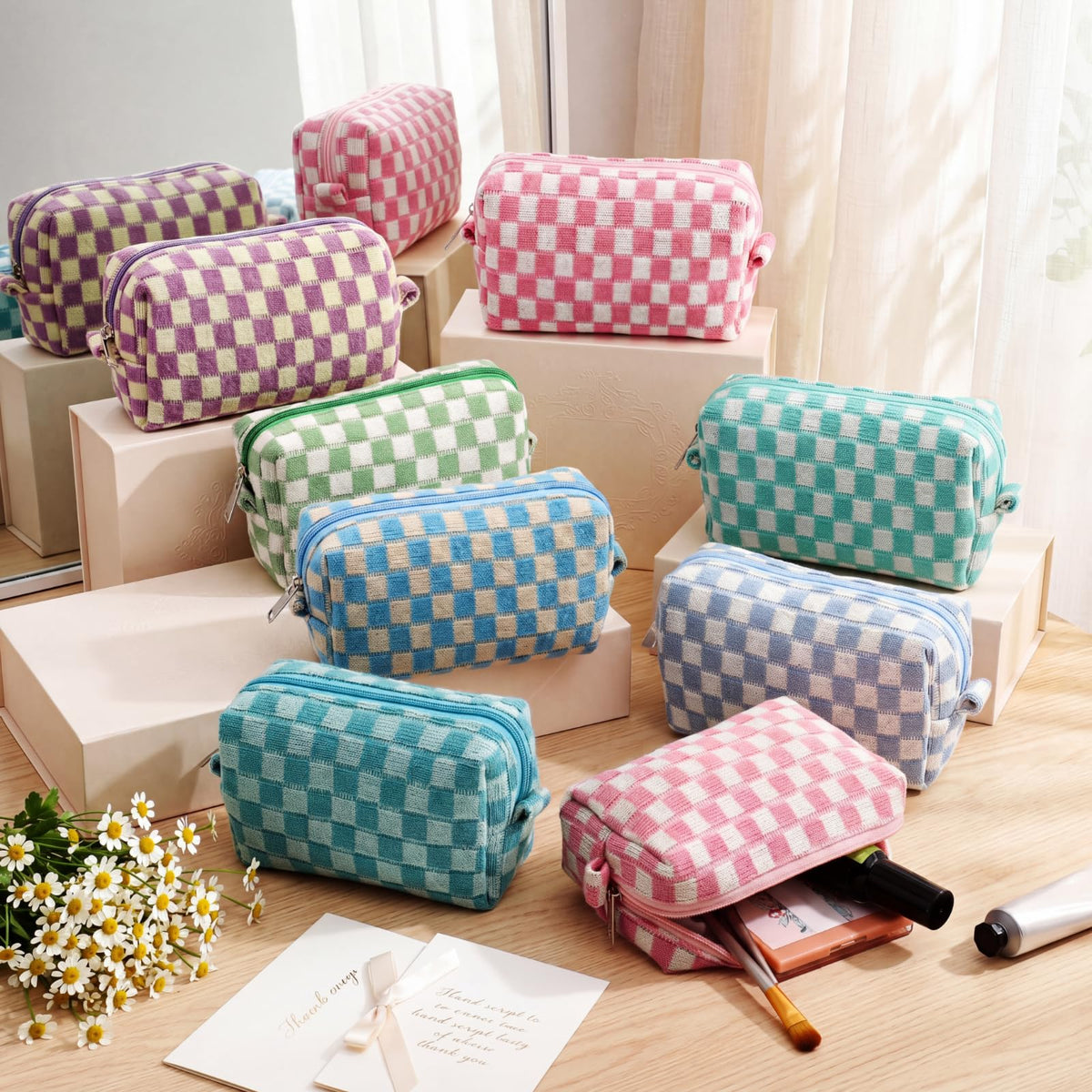 Gilprop 8 Pcs Checkered Makeup Bag Small Cosmetic Pouch Bulk,Colorful 2 - thewildfolk Gilprop 8 Pcs Checkered Makeup Bag Small Cosmetic Pouch Bulk,Colorful 2