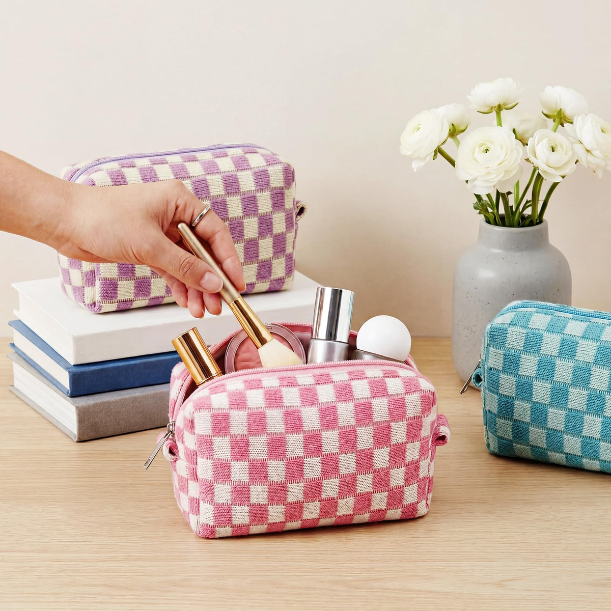 Gilprop 8 Pcs Checkered Makeup Bag Small Cosmetic Pouch Bulk,Colorful 2 - thewildfolk Gilprop 8 Pcs Checkered Makeup Bag Small Cosmetic Pouch Bulk,Colorful 2