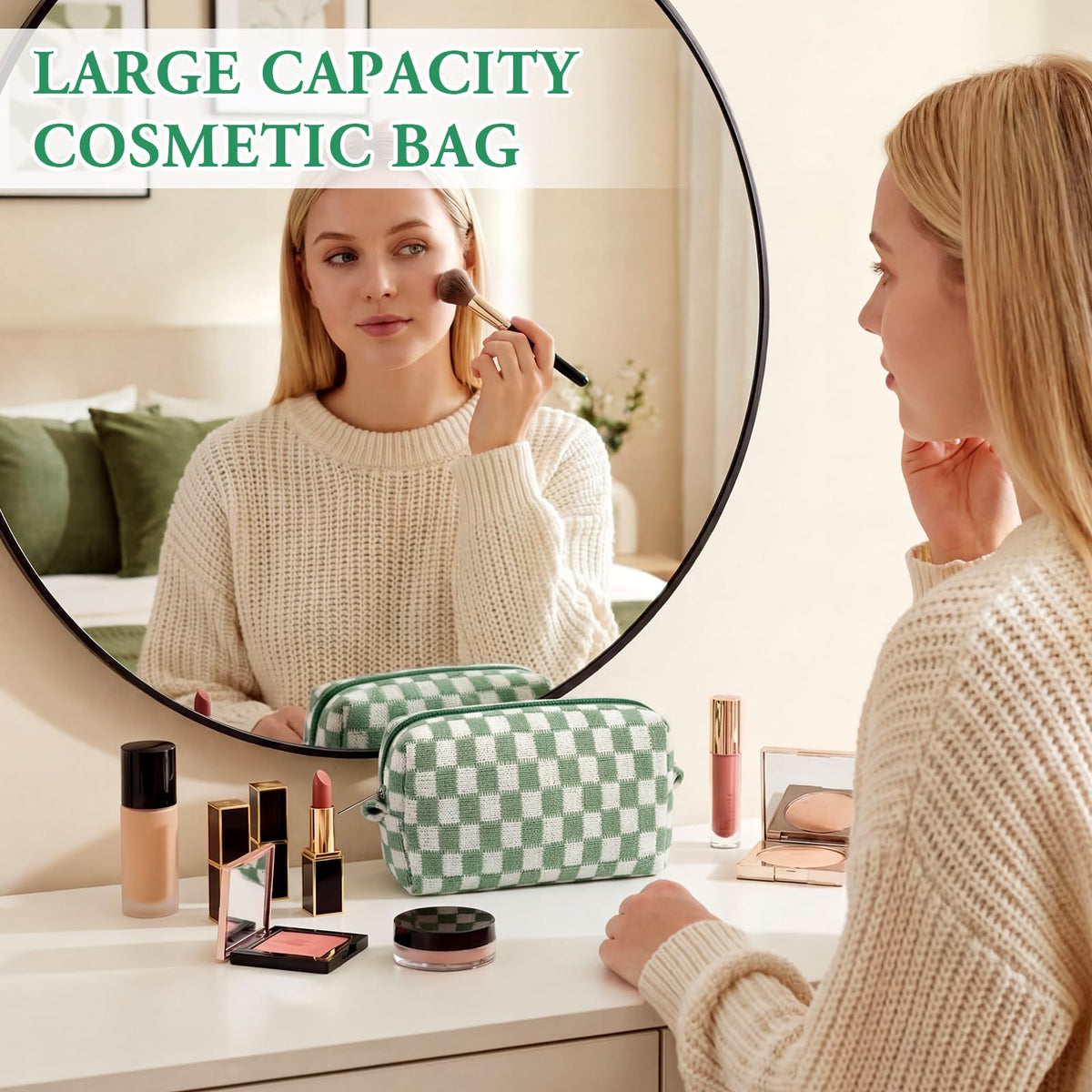 Gilprop 8 Pcs Checkered Makeup Bag Small Cosmetic Pouch Bulk,Green - thewildfolk Gilprop 8 Pcs Checkered Makeup Bag Small Cosmetic Pouch Bulk,Green
