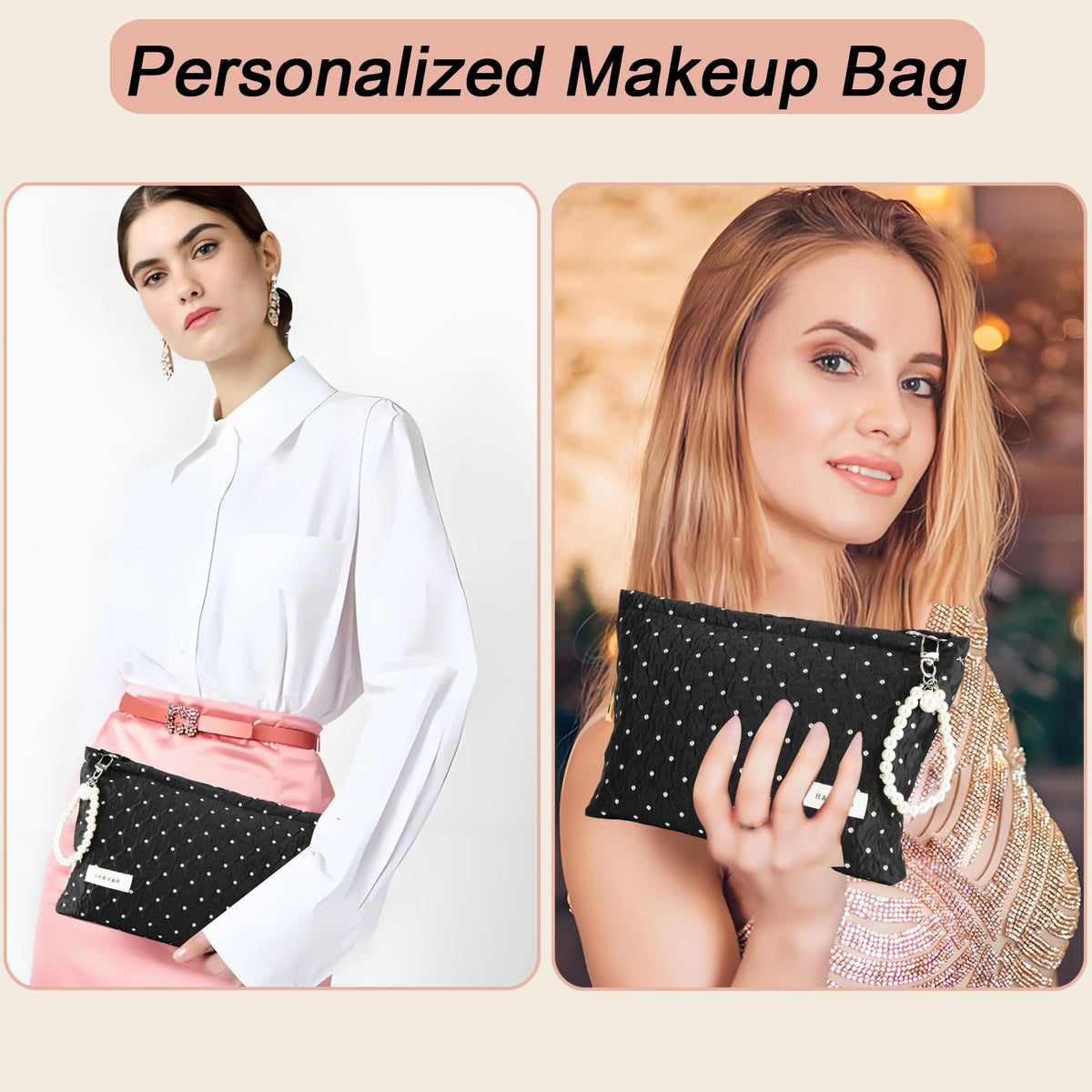 giteo bedding Makeup Bag, Travel Portable Cosmetic Bags for Women Girls, Elegant Polka Dot Make Up Case with Pearl Charm, Large Capacity Toiletry Organizer, Daily Use Pouches for Purse - thewildfolk giteo bedding Makeup Bag, Travel Portable Cosmetic Bags for Women Girls, Elegant Polka Dot Make Up Case with Pearl Charm, Large Capacity Toiletry Organizer, Daily Use Pouches for Purse