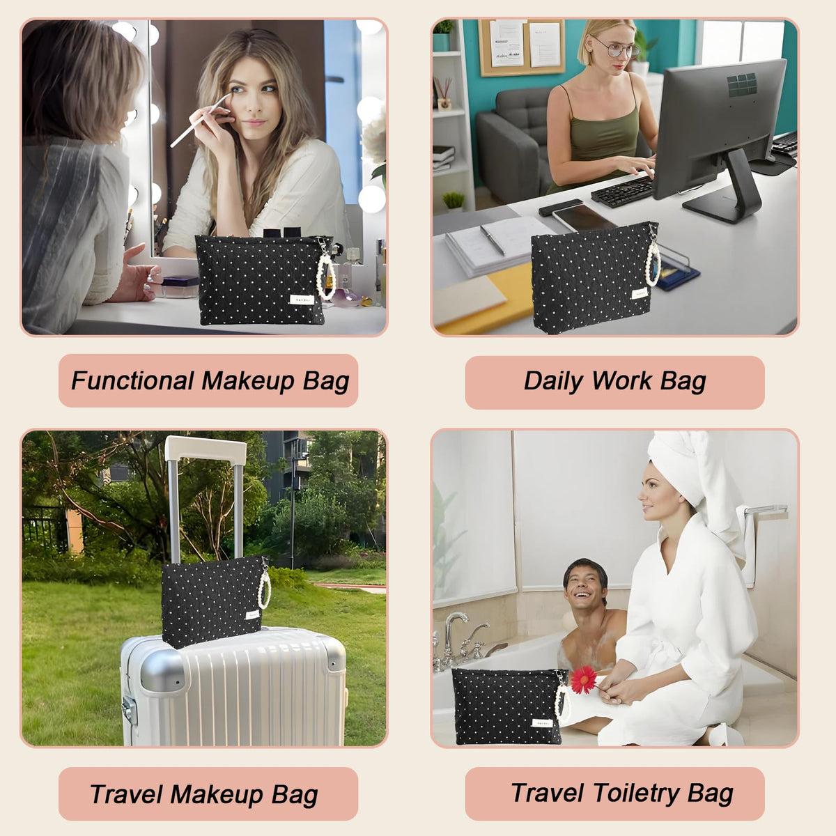 giteo bedding Makeup Bag, Travel Portable Cosmetic Bags for Women Girls, Elegant Polka Dot Make Up Case with Pearl Charm, Large Capacity Toiletry Organizer, Daily Use Pouches for Purse - thewildfolk giteo bedding Makeup Bag, Travel Portable Cosmetic Bags for Women Girls, Elegant Polka Dot Make Up Case with Pearl Charm, Large Capacity Toiletry Organizer, Daily Use Pouches for Purse