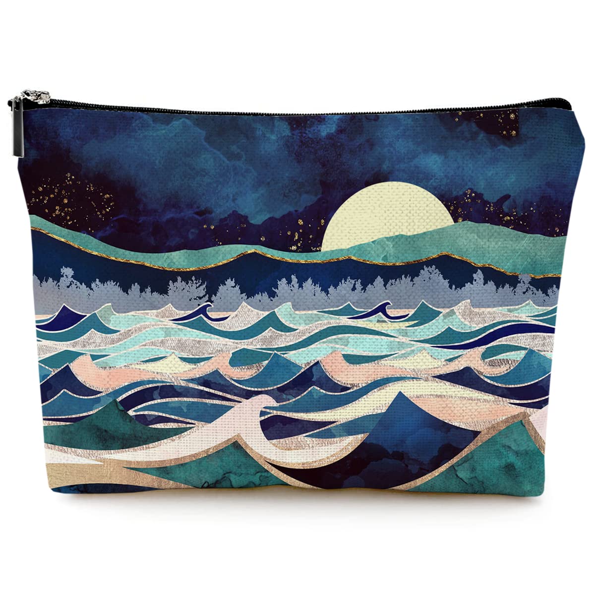Givotin Cute Makeup Bag for Purse Canvas Waterproof Funny Cosmetic Bags for Women Zipper Travel Toiletry Pouch-Mountain Makeup Bags-Blue - thewildfolk Givotin Cute Makeup Bag for Purse Canvas Waterproof Funny Cosmetic Bags for Women Zipper Travel Toiletry Pouch-Mountain Makeup Bags-Blue