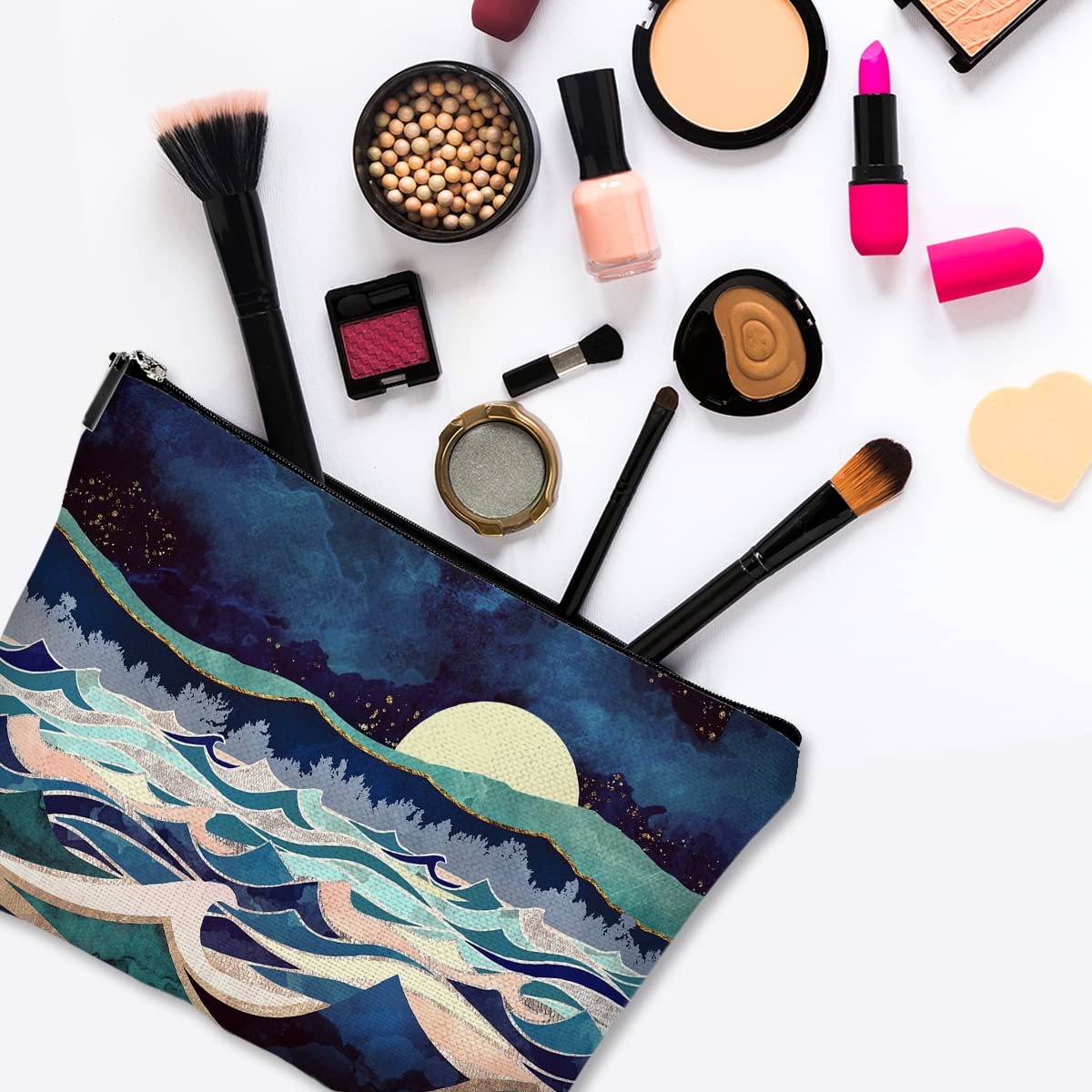Givotin Cute Makeup Bag for Purse Canvas Waterproof Funny Cosmetic Bags for Women Zipper Travel Toiletry Pouch-Mountain Makeup Bags-Blue - thewildfolk Givotin Cute Makeup Bag for Purse Canvas Waterproof Funny Cosmetic Bags for Women Zipper Travel Toiletry Pouch-Mountain Makeup Bags-Blue