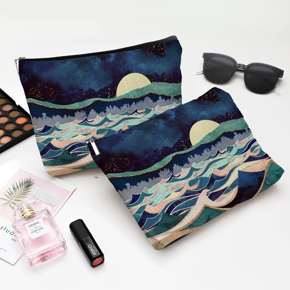Givotin Cute Makeup Bag for Purse Canvas Waterproof Funny Cosmetic Bags for Women Zipper Travel Toiletry Pouch-Mountain Makeup Bags-Blue - thewildfolk Givotin Cute Makeup Bag for Purse Canvas Waterproof Funny Cosmetic Bags for Women Zipper Travel Toiletry Pouch-Mountain Makeup Bags-Blue