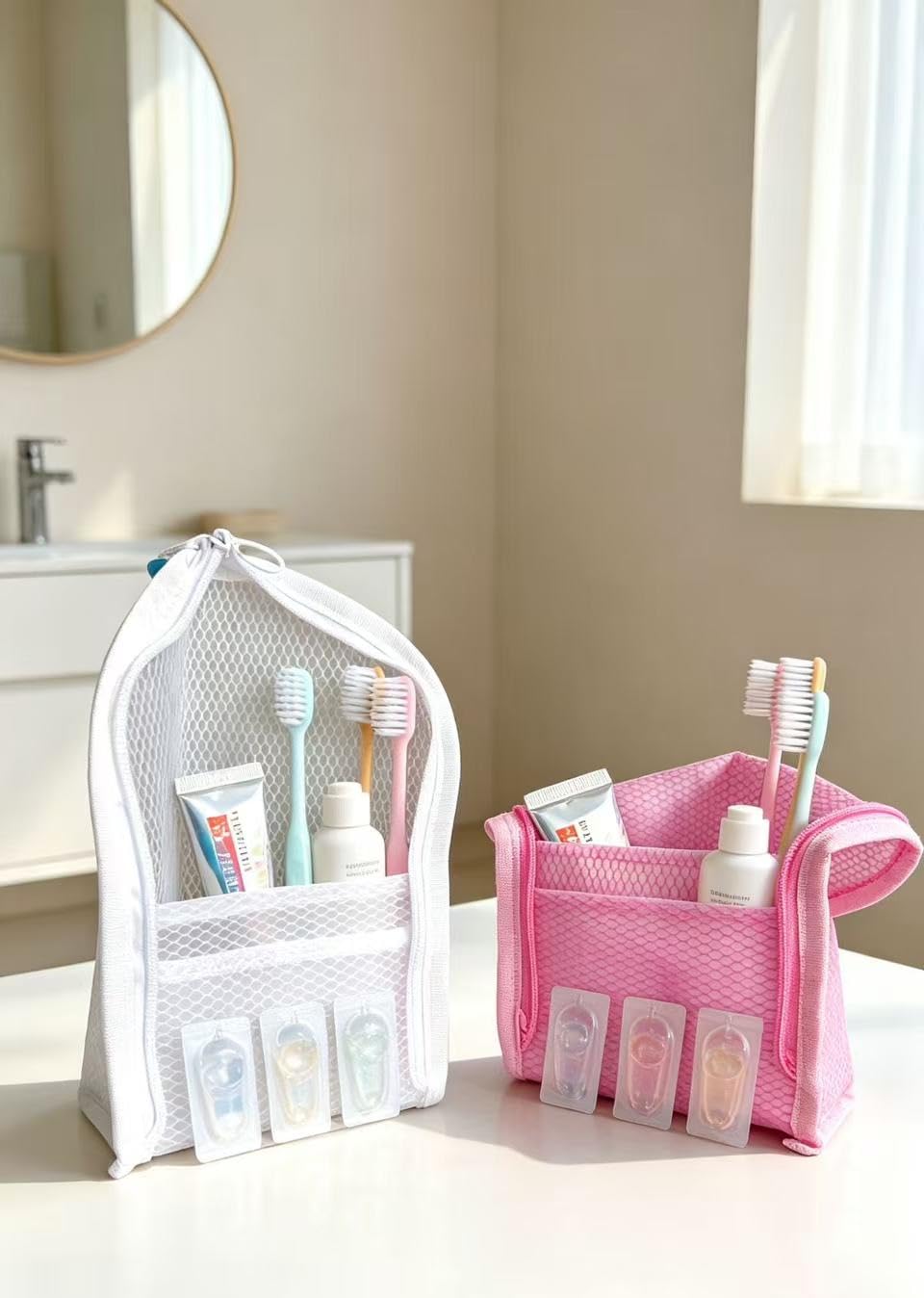 GLLCTLZ Portable 3-Pack Standing Toiletry Bag，Foldable Clear Hanging Travel Cosmetic Bag–Waterproof EVA Mesh, Large Capacity Travel Organizer for Men & Women - thewildfolk GLLCTLZ Portable 3-Pack Standing Toiletry Bag，Foldable Clear Hanging Travel Cosmetic Bag–Waterproof EVA Mesh, Large Capacity Travel Organizer for Men & Women