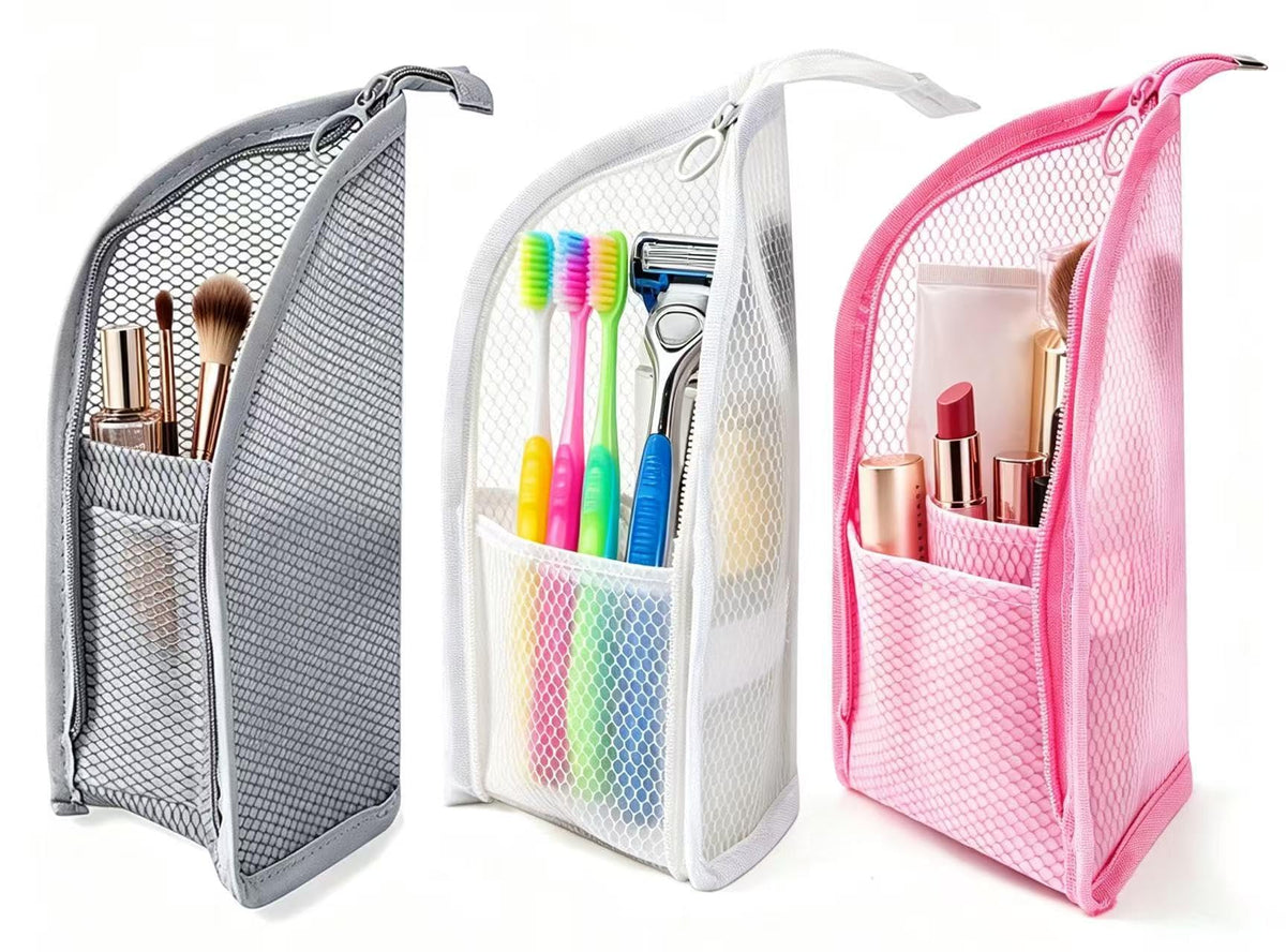 GLLCTLZ Portable 3-Pack Standing Toiletry Bag，Foldable Clear Hanging Travel Cosmetic Bag–Waterproof EVA Mesh, Large Capacity Travel Organizer for Men & Women - thewildfolk GLLCTLZ Portable 3-Pack Standing Toiletry Bag，Foldable Clear Hanging Travel Cosmetic Bag–Waterproof EVA Mesh, Large Capacity Travel Organizer for Men & Women