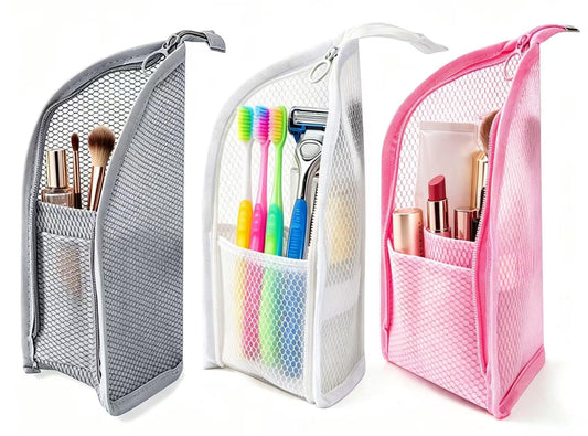 GLLCTLZ Portable 3-Pack Standing Toiletry Bag，Foldable Clear Hanging Travel Cosmetic Bag–Waterproof EVA Mesh, Large Capacity Travel Organizer for Men & Women - thewildfolk GLLCTLZ Portable 3-Pack Standing Toiletry Bag，Foldable Clear Hanging Travel Cosmetic Bag–Waterproof EVA Mesh, Large Capacity Travel Organizer for Men & Women
