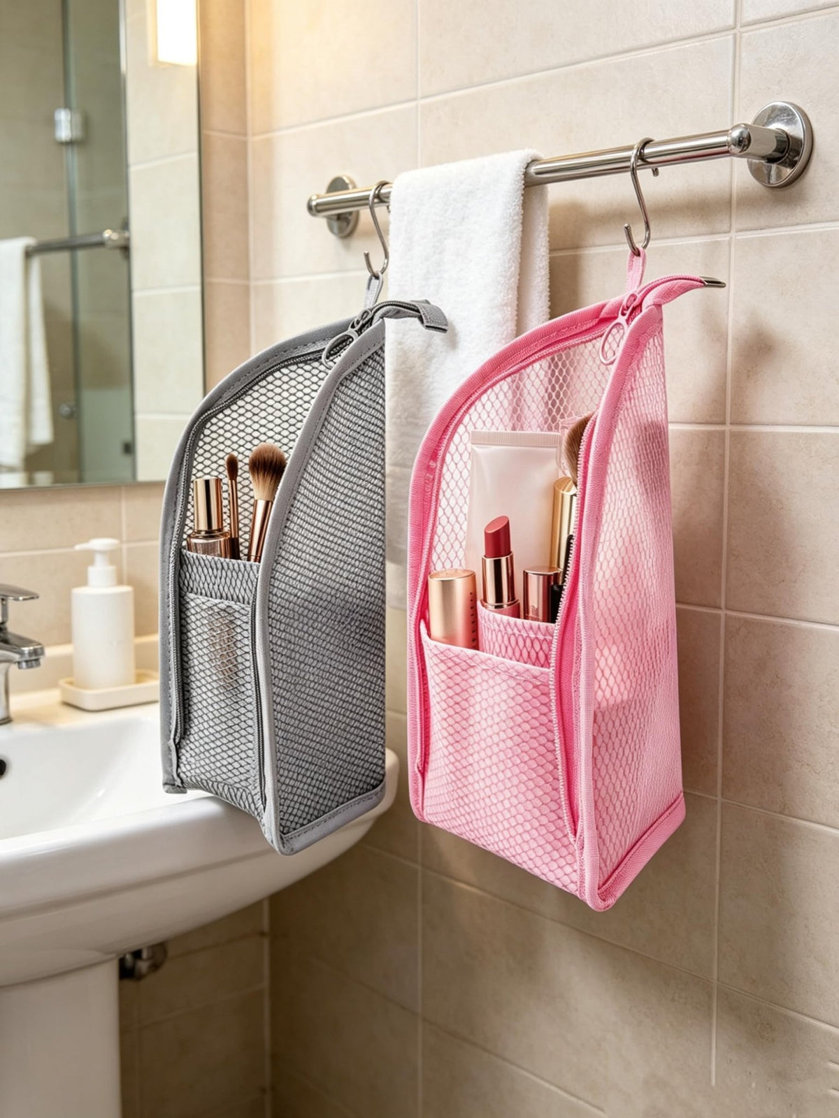 GLLCTLZ Portable 3-Pack Standing Toiletry Bag，Foldable Clear Hanging Travel Cosmetic Bag–Waterproof EVA Mesh, Large Capacity Travel Organizer for Men & Women - thewildfolk GLLCTLZ Portable 3-Pack Standing Toiletry Bag，Foldable Clear Hanging Travel Cosmetic Bag–Waterproof EVA Mesh, Large Capacity Travel Organizer for Men & Women