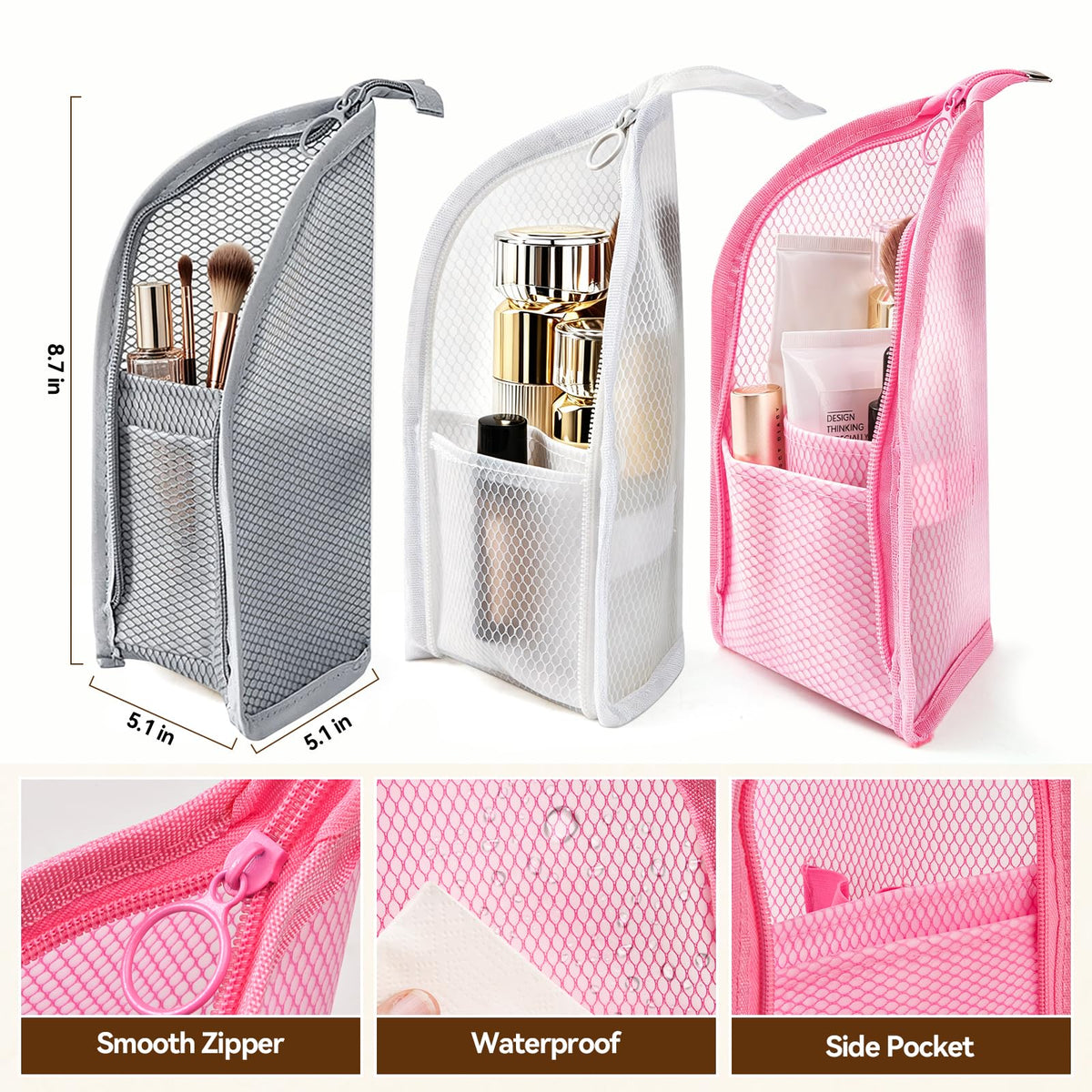 GLLCTLZ Portable 3-Pack Standing Toiletry Bag，Foldable Clear Hanging Travel Cosmetic Bag–Waterproof EVA Mesh, Large Capacity Travel Organizer for Men & Women - thewildfolk GLLCTLZ Portable 3-Pack Standing Toiletry Bag，Foldable Clear Hanging Travel Cosmetic Bag–Waterproof EVA Mesh, Large Capacity Travel Organizer for Men & Women