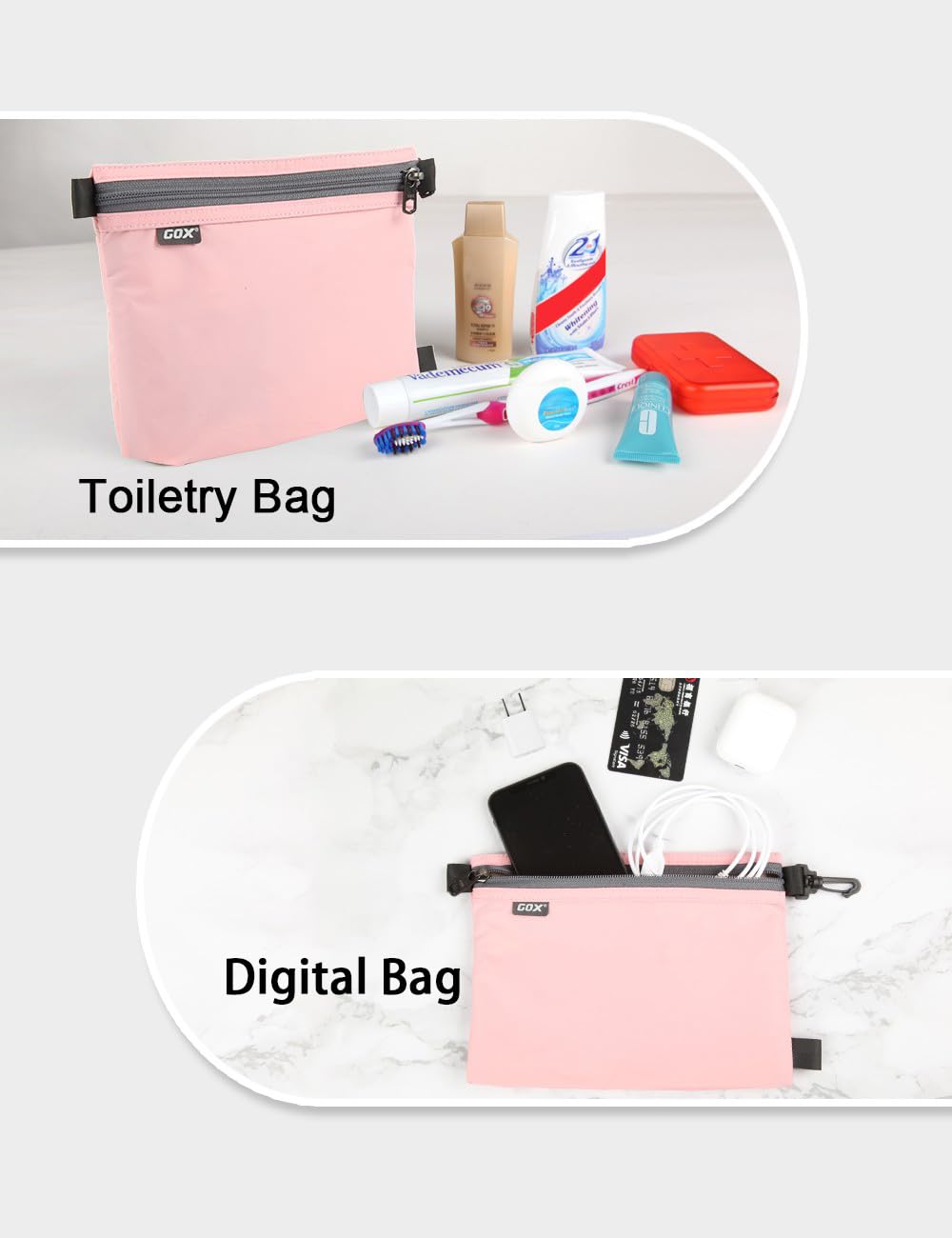 GOX Travel Toiletry Bag Carry On Zipper Pouch Cosmetic Kit Makeup Digital Bag Water Repellent Nylon (Pink) - thewildfolk GOX Travel Toiletry Bag Carry On Zipper Pouch Cosmetic Kit Makeup Digital Bag Water Repellent Nylon (Pink)