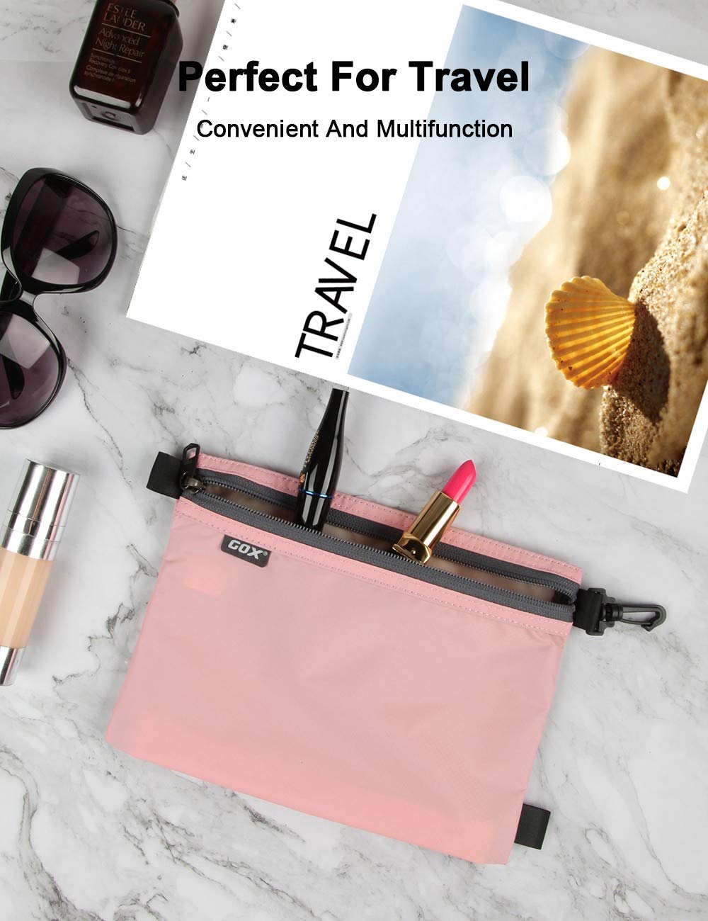 GOX Travel Toiletry Bag Carry On Zipper Pouch Cosmetic Kit Makeup Digital Bag Water Repellent Nylon (Pink) - thewildfolk GOX Travel Toiletry Bag Carry On Zipper Pouch Cosmetic Kit Makeup Digital Bag Water Repellent Nylon (Pink)