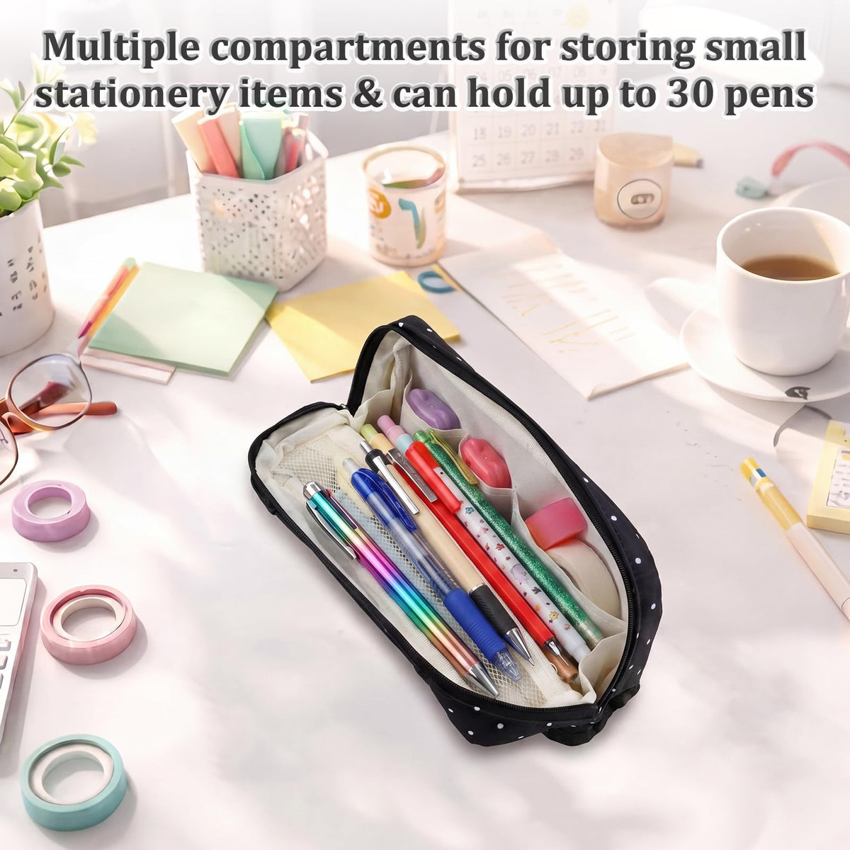 Gueevin Large Capacity Pencil Case Polka Dot Pencil Case Black and White Pen Pouch with Multiple Compartments Foldable Portable Stationery Organizer Makeup Bag for Adults(Black) - thewildfolk Gueevin Large Capacity Pencil Case Polka Dot Pencil Case Black and White Pen Pouch with Multiple Compartments Foldable Portable Stationery Organizer Makeup Bag for Adults(Black)