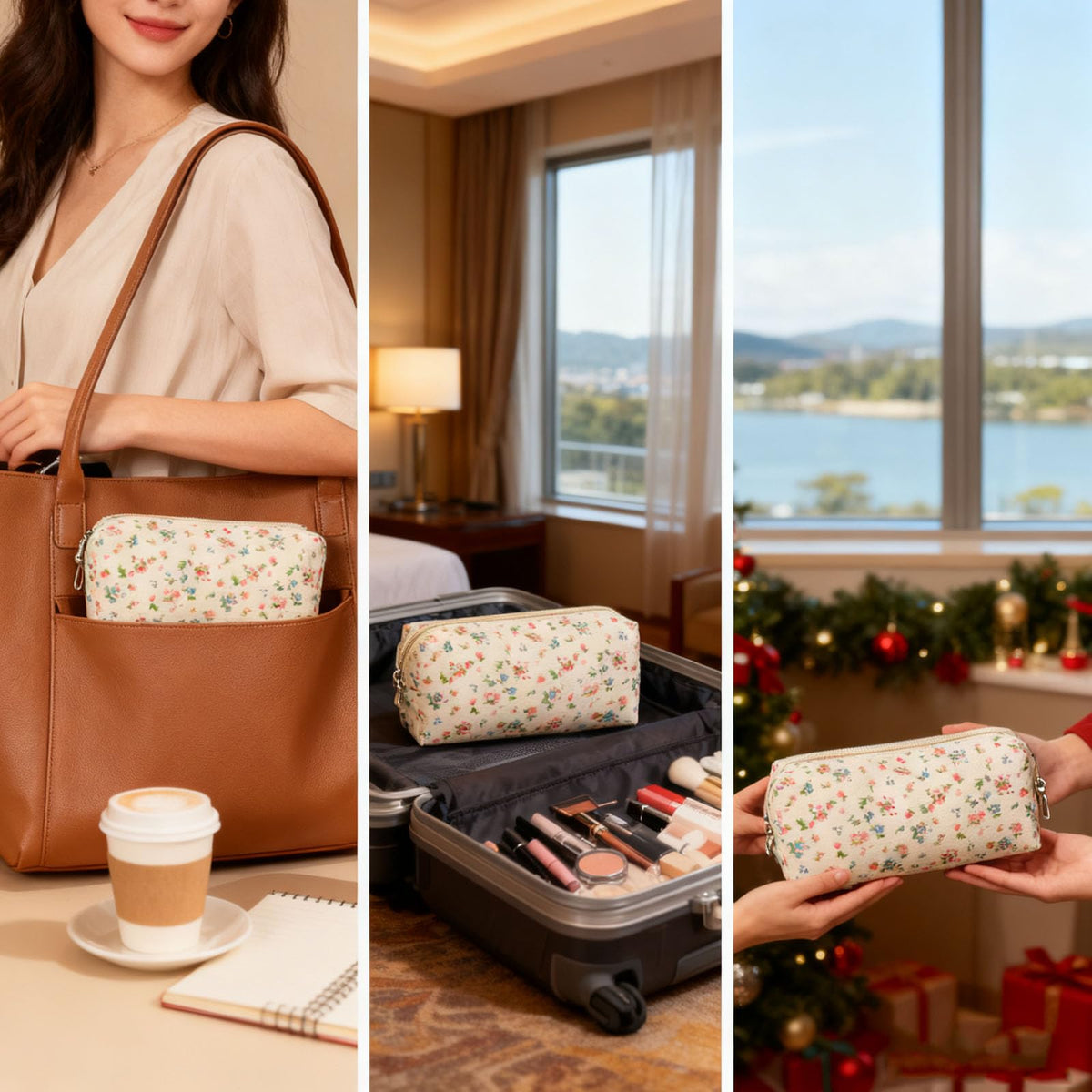 HABUAETY Makeup Bag Small Cosmetic Bags for Purse Women Girls Flower Simple Make Up Pouch - thewildfolk HABUAETY Makeup Bag Small Cosmetic Bags for Purse Women Girls Flower Simple Make Up Pouch