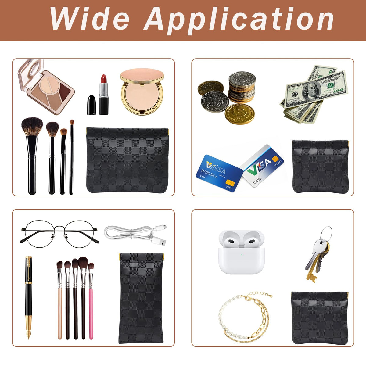Hapforever 3PCS Small Makeup Bag for Purse, Waterproof PU Leather Snap Closure Organizer Set Mini Travel Cosmetic Pouches for Women Coin Purse Lipstick Cosmetic Accessories Organizer (Black) - thewildfolk Hapforever 3PCS Small Makeup Bag for Purse, Waterproof PU Leather Snap Closure Organizer Set Mini Travel Cosmetic Pouches for Women Coin Purse Lipstick Cosmetic Accessories Organizer (Black)